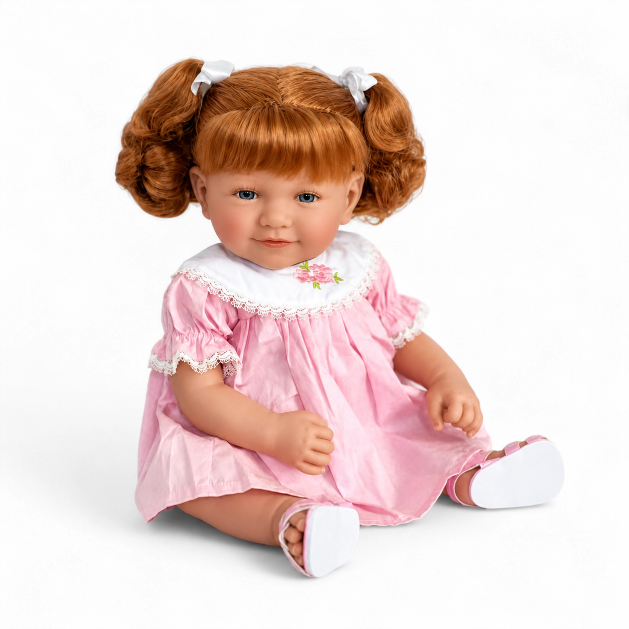 Ann Lauren Dolls® Baby Dimples – 20 Inch Toddler Baby Doll with Auburn Hair, Blue Eyes & Pink Smocked Dress