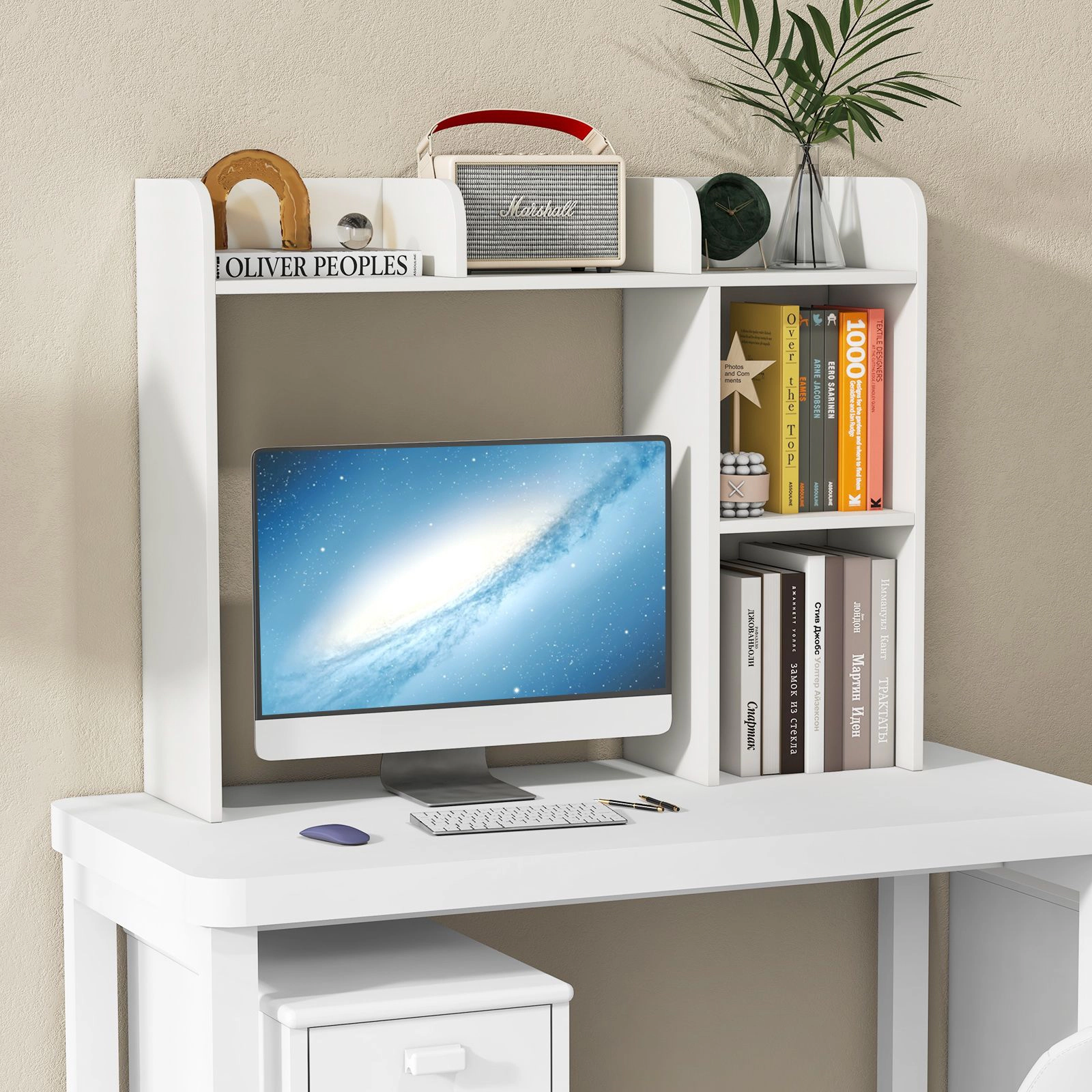 SlickBlue Desk Bookshelf With 3 Storage Shelves And Compartments