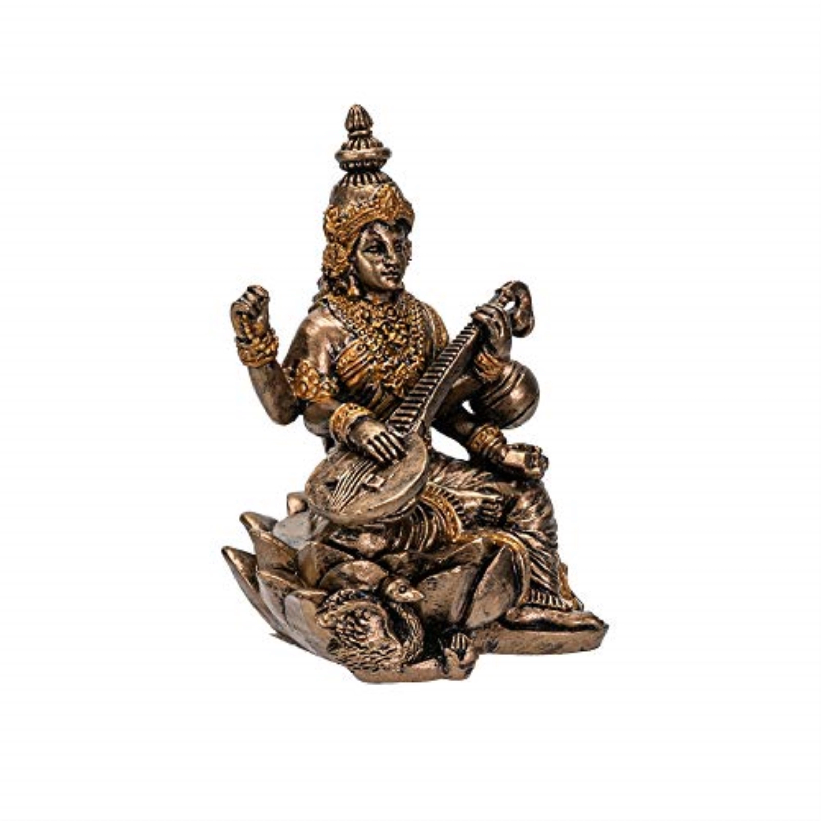 Pacific Giftware Hindu God Saraswati Miniature Resin Gold Figurine Statue 2.75 inch