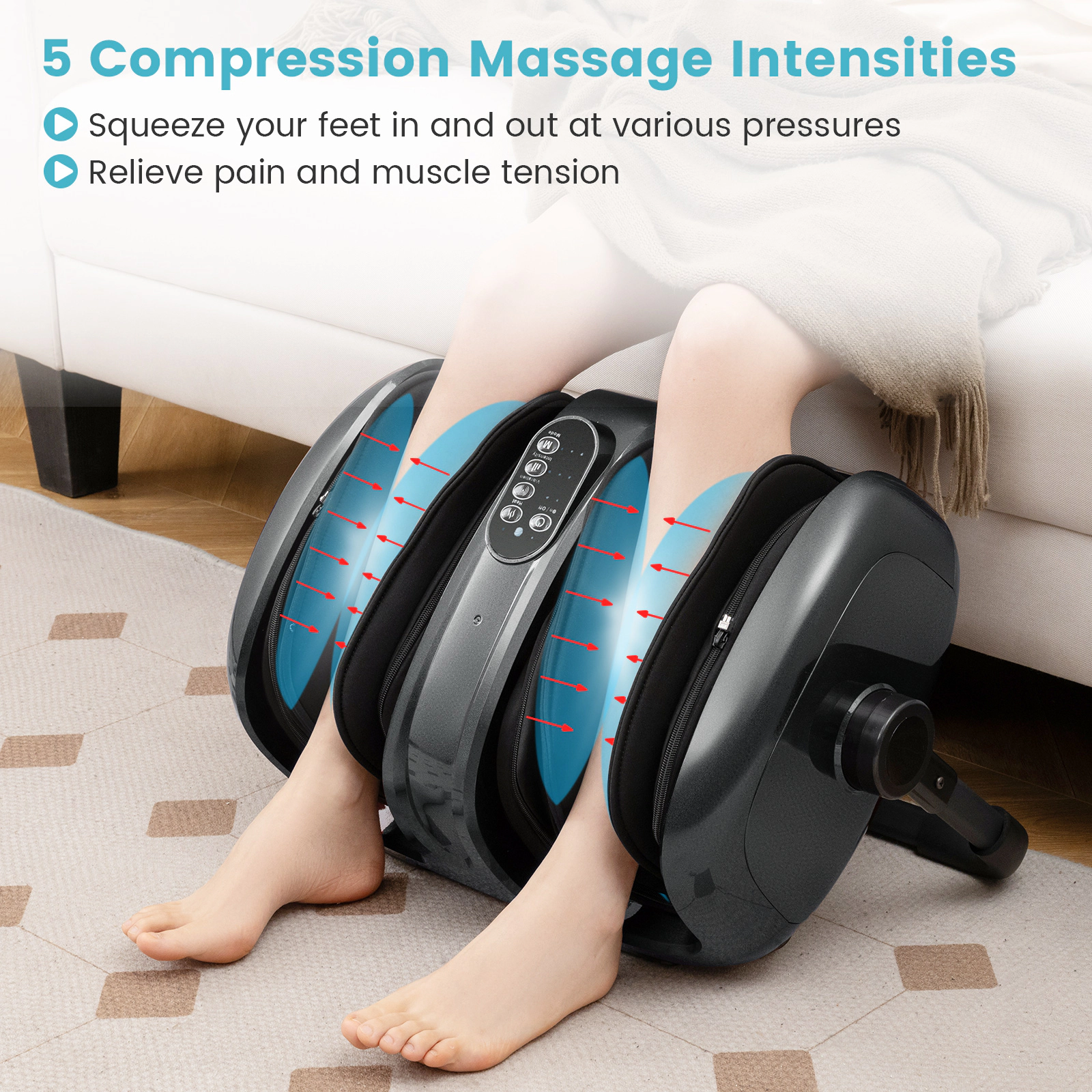 SUGIFT Gray Foot and Calf Massager with Red Light Heat and 360-Degree Adjustable Stand 23-in W 18-in D 9-in H