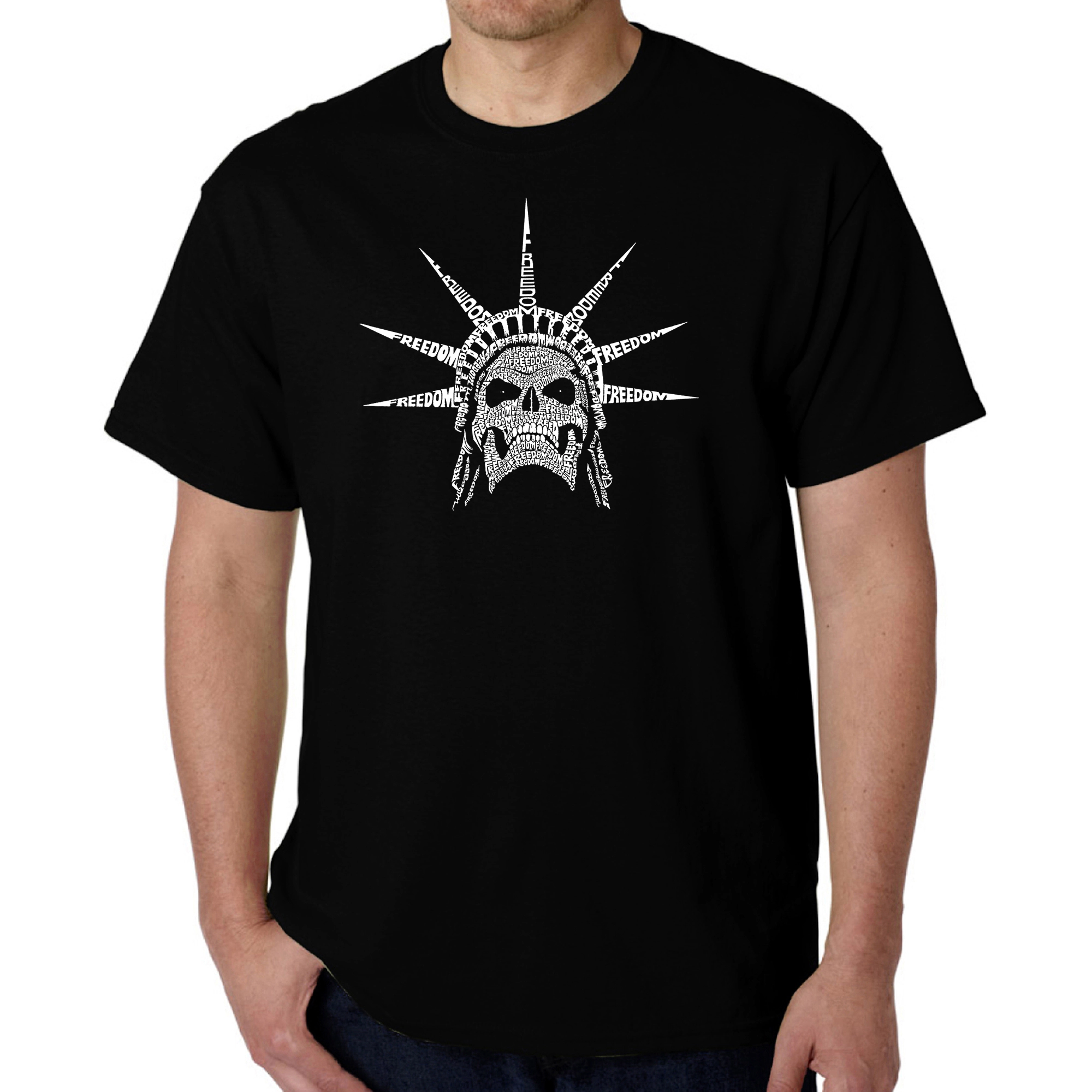 LA Pop Art Men's Freedom Skull Word T-Shirt