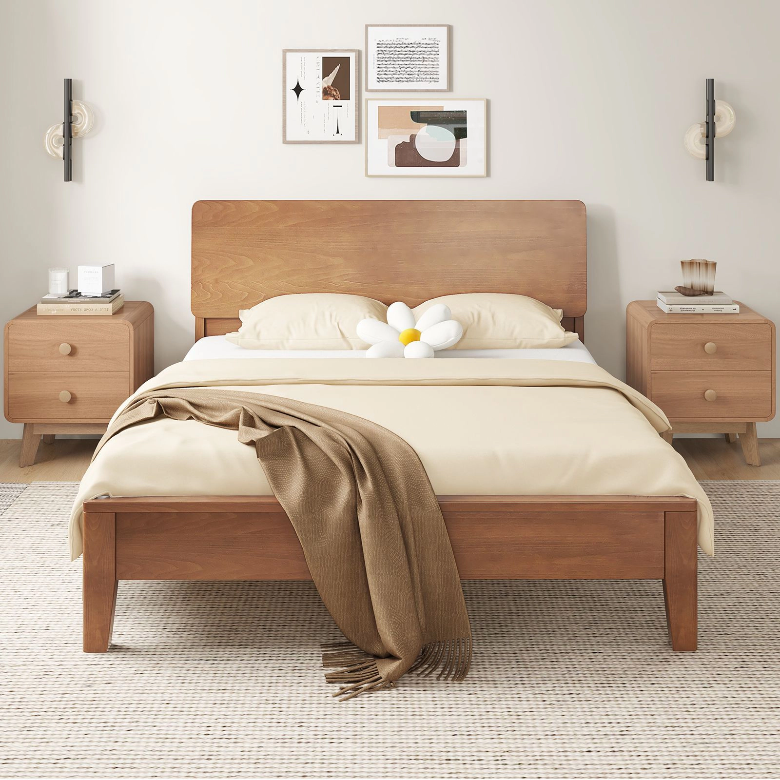 SlickBlue Modern 2-Drawer Nightstand with Solid Rubber Wood Legs