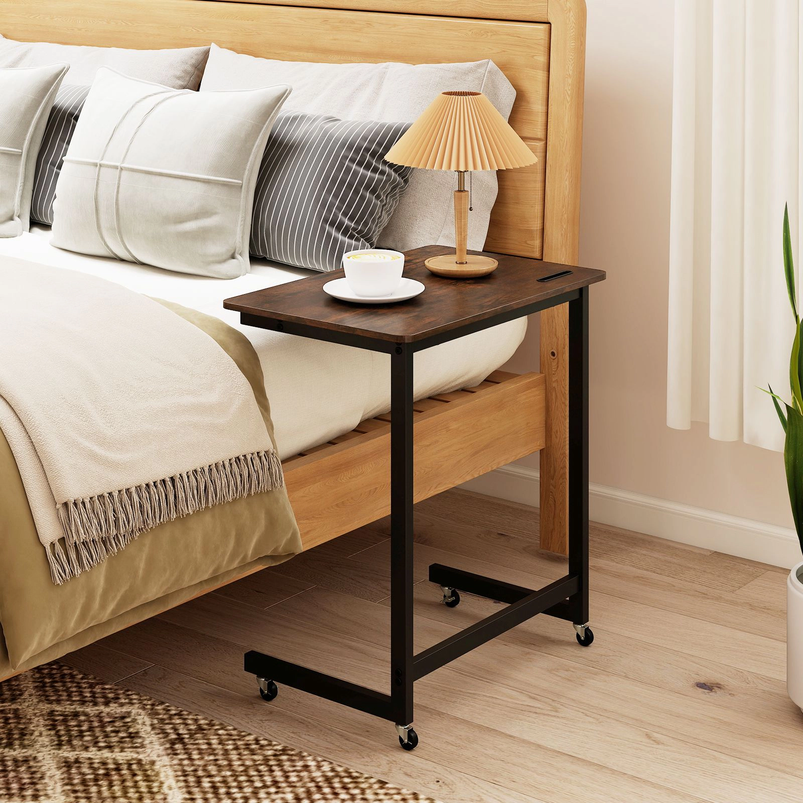 SlickBlue C Shaped End Table with Wheels and Laptop Surface