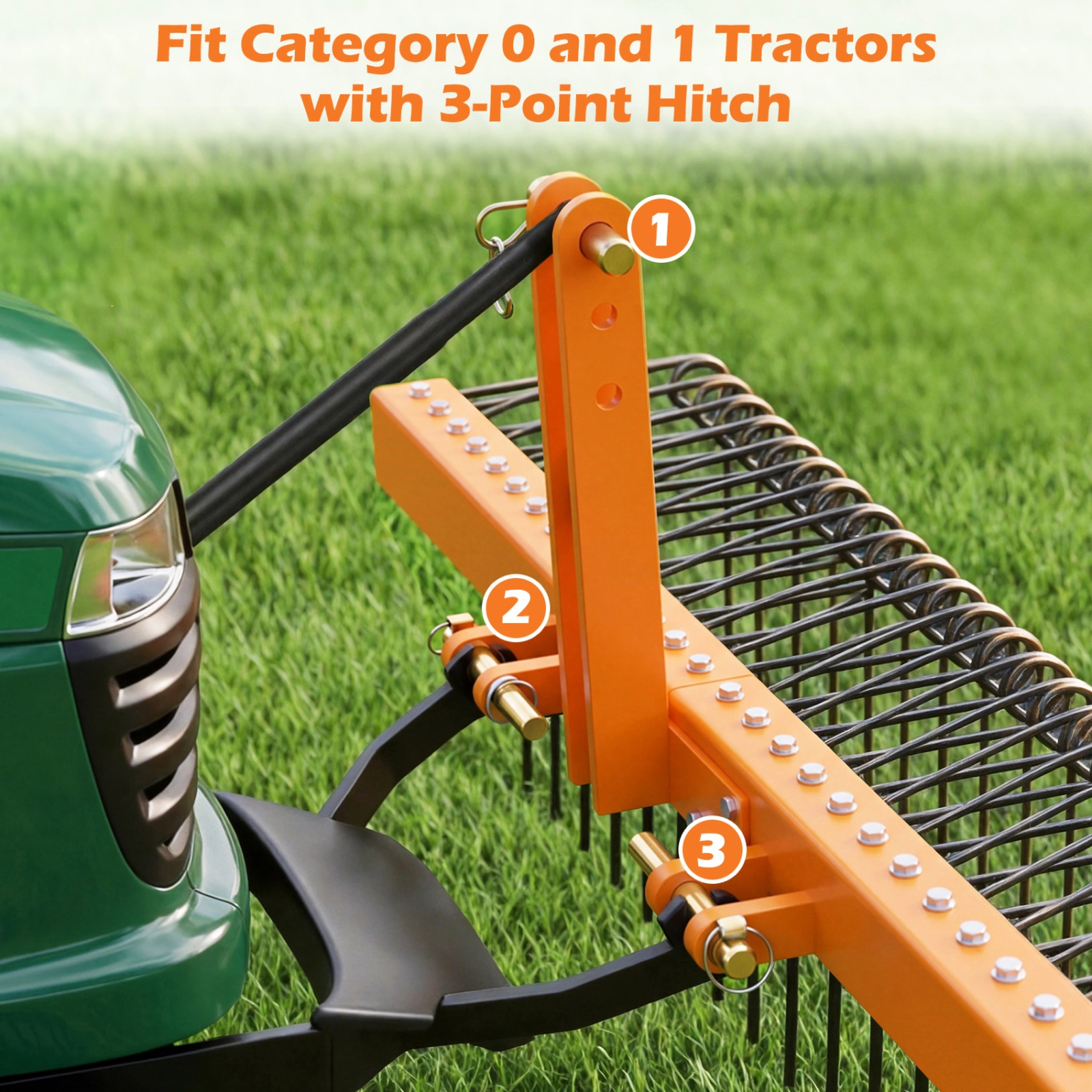 SUGIFT 60-in Pine Straw Rake Tow-Behind Garden Cart Attachment with 26 Metal Coil Tines 73-lb Metal Frame Black & Orange
