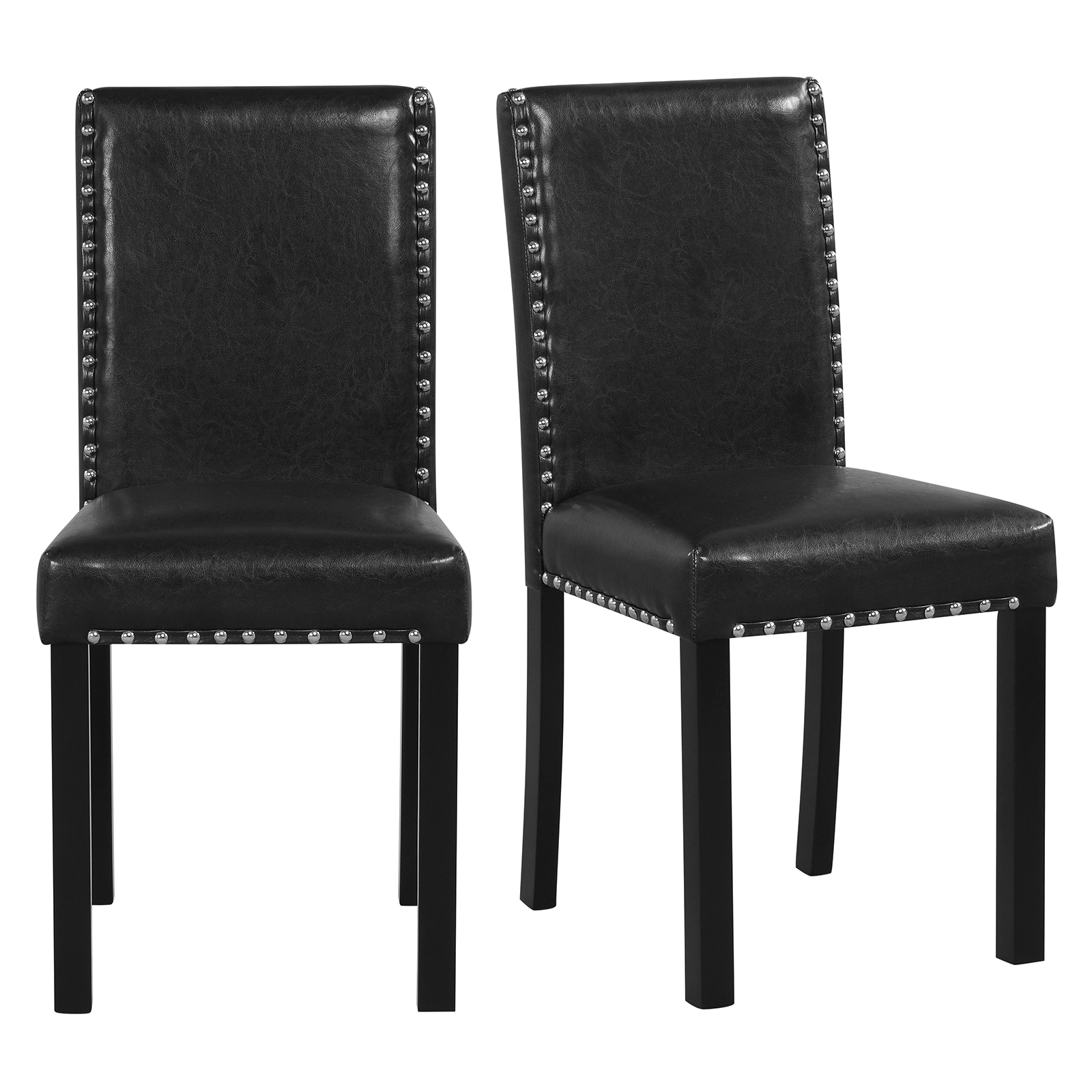 SUGIFT Set of 2 Black Faux Leather Armless Dining Chairs with Wood Legs