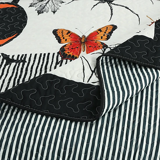 MarCielo 3 Piece Halloween Quilt Set - Skull & Pumpkin Print Bedspread