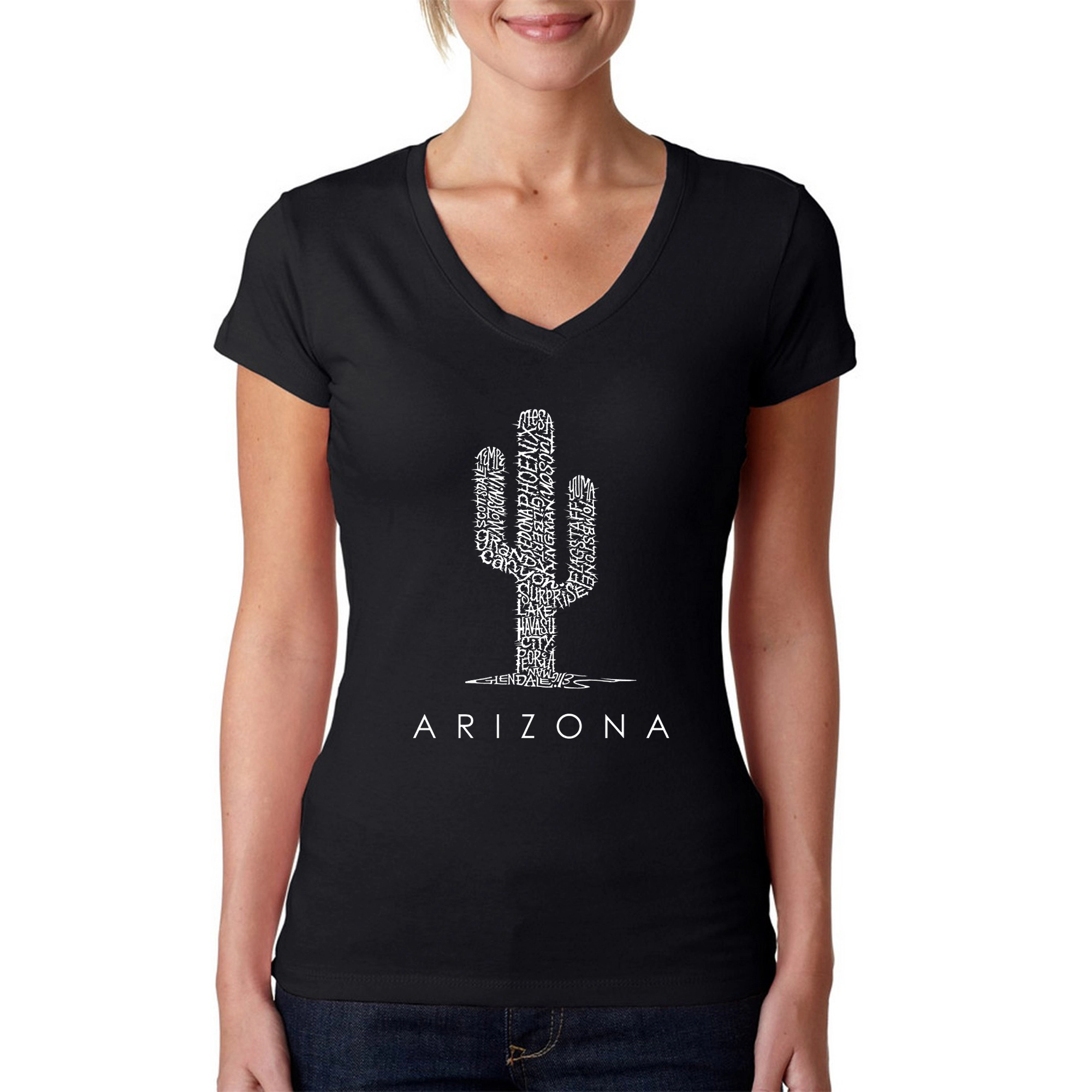 LA Pop Art Womens Word V-Neck T-Shirt - Arizona Cities