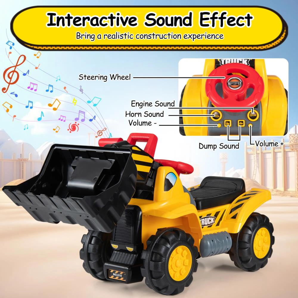 Hivvago 3-in-1 Ride on Excavator Bulldozer Detachable with Engine Sound and Helmet