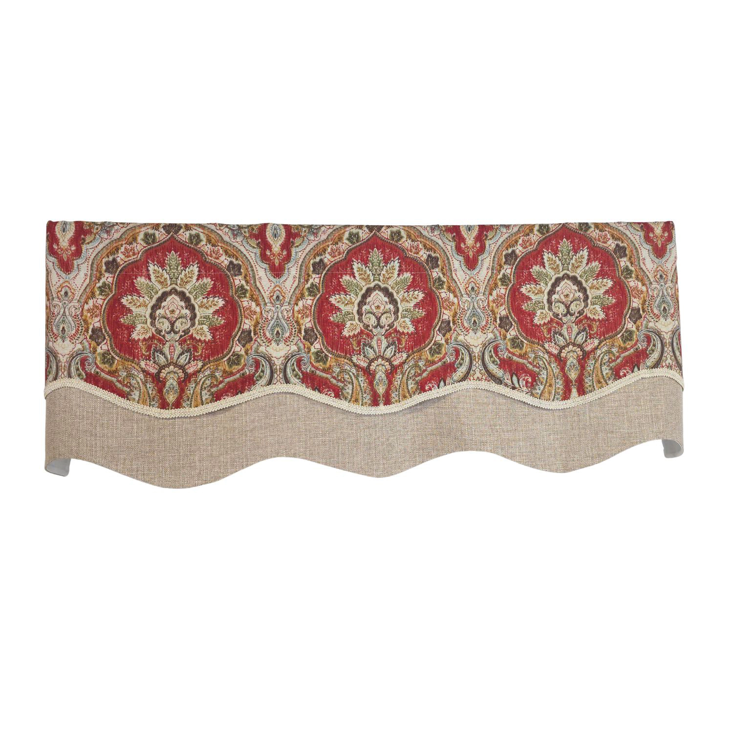 RLF Home 100% Cotton Prague Trimmed Glory Lined Window Valance 50 x 17 Mauve