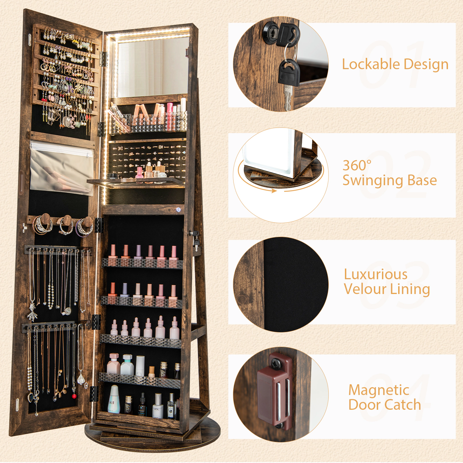 Hivvago Freestanding Jewelry Storage Cabinet with LED Lights