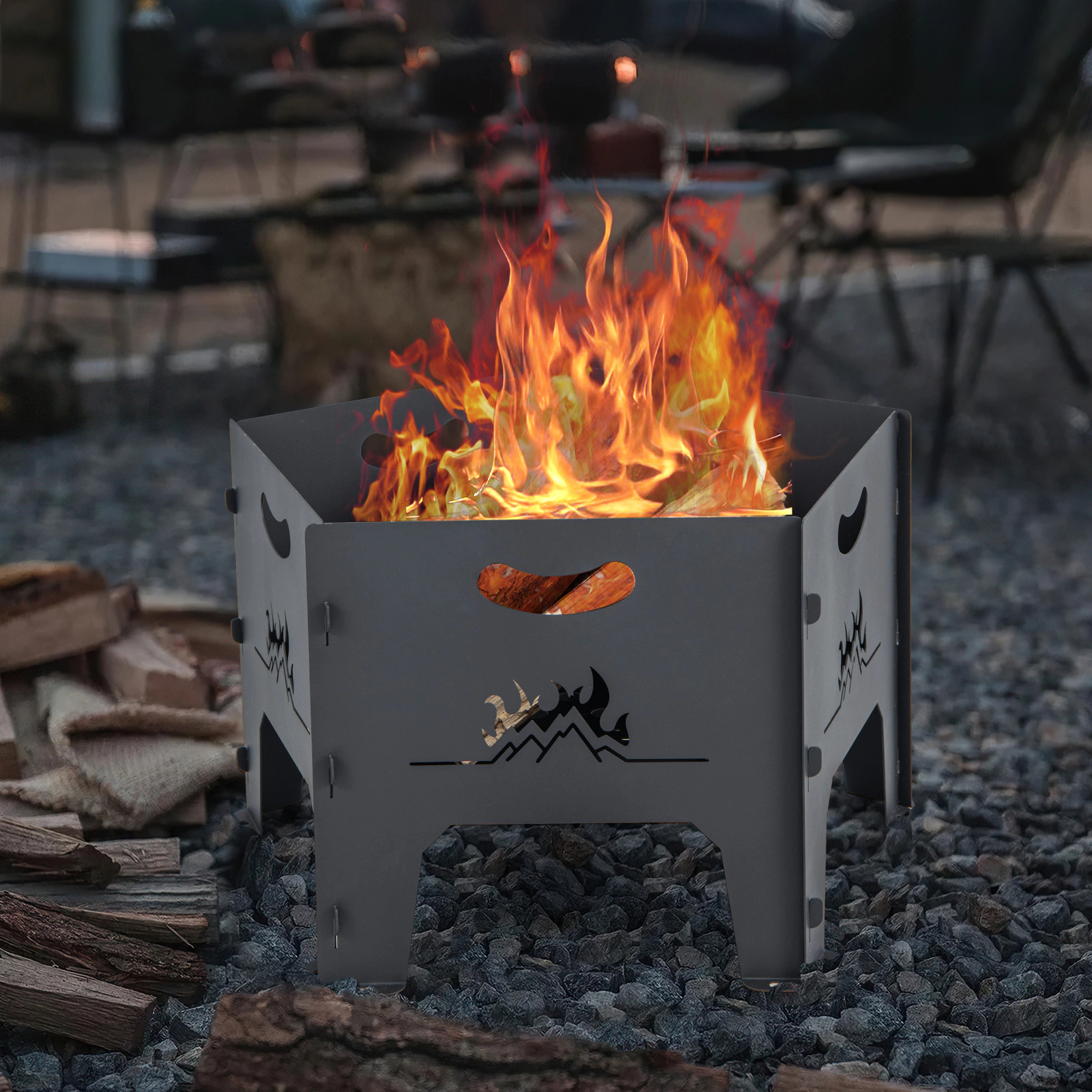 SUGIFT Black Storage Bag Carbon Steel 19-in Collapsible Portable Fire Pit