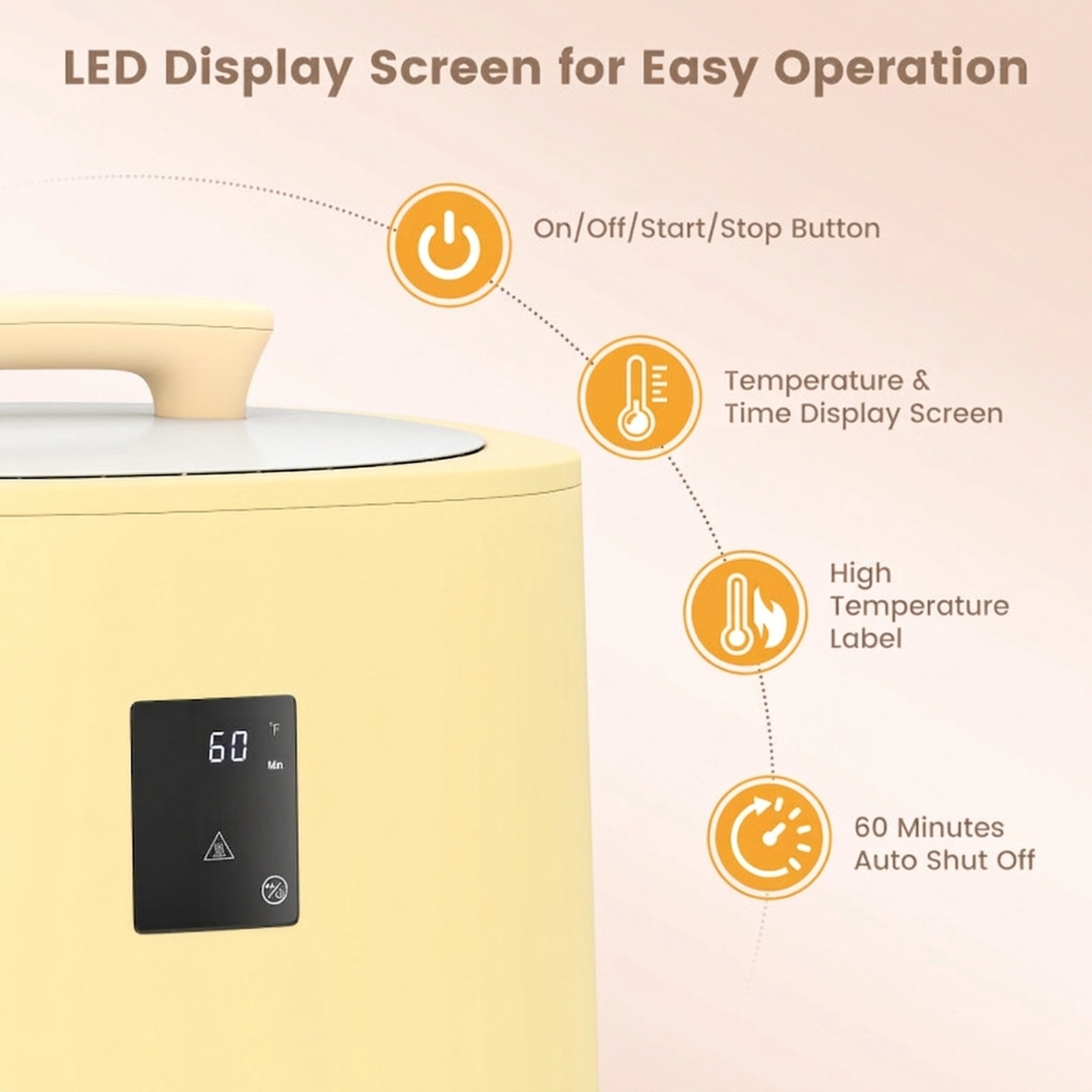 SUGIFT 18L LED Display Auto Shut Off Aromatherapy Holder Towel Warmer Bucket 14-in x 14-in x 20-in 380W Yellow