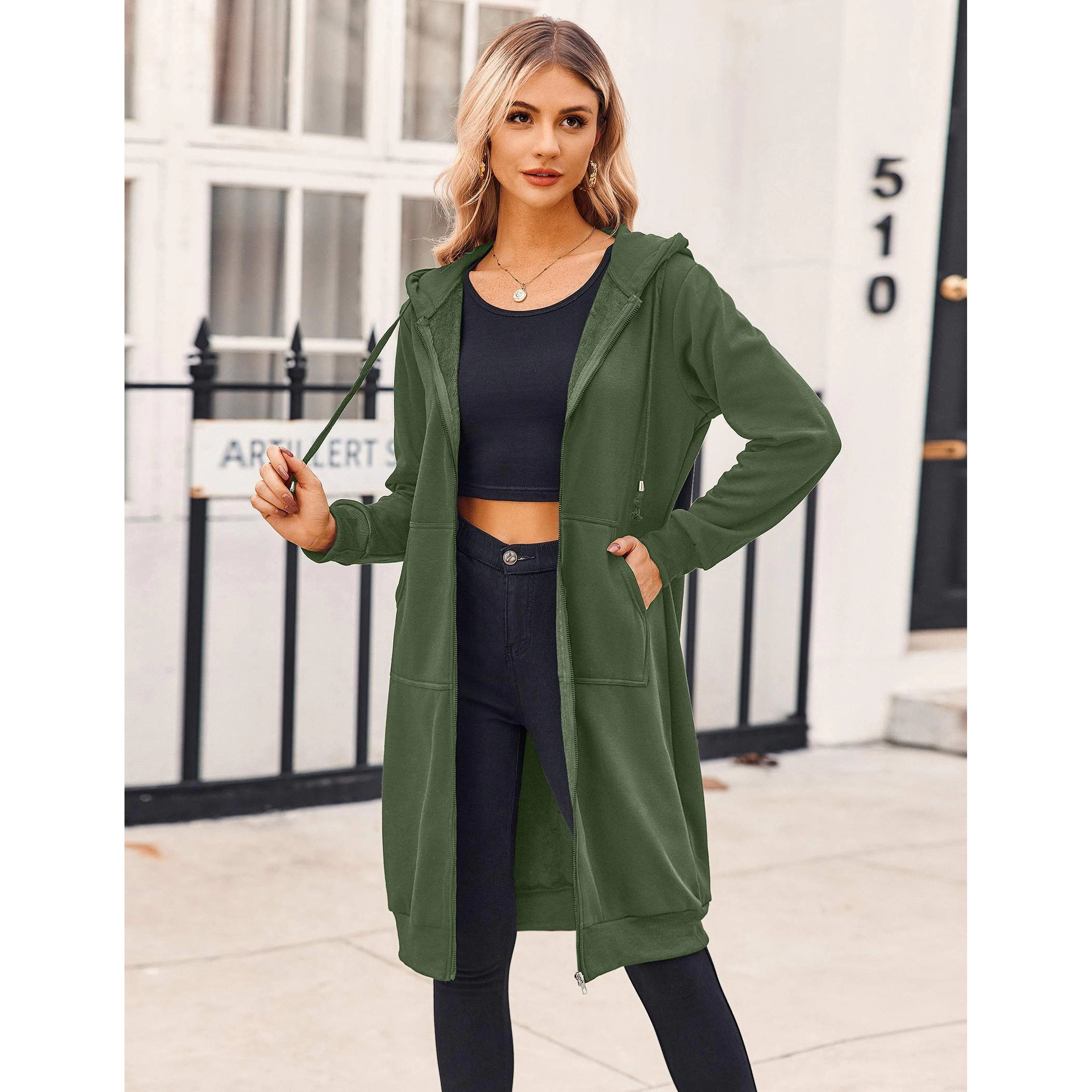 Zeagoo Women's Oversized Fleece Zip Up Hooded Long Tunic Sweatshirt