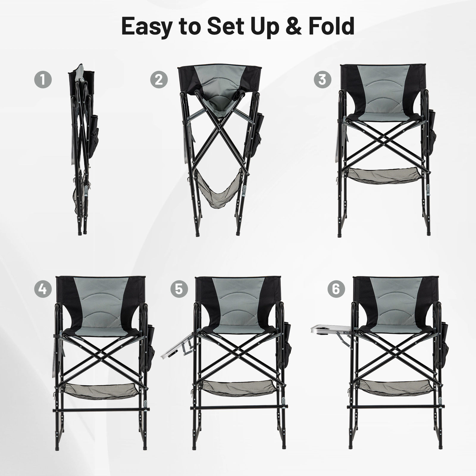 LJG 46 Inches Tall Directors Chair with Foldable Side Table and Footrest