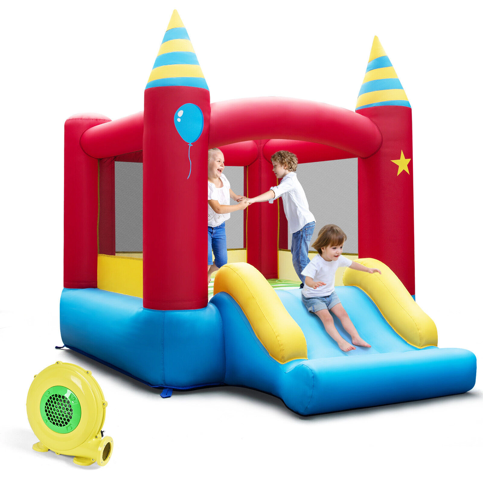 SUGIFT Inflatable Kids Bounce Castle with Slide and 480W Blower 200-lb Total Capacity Ages 3-12
