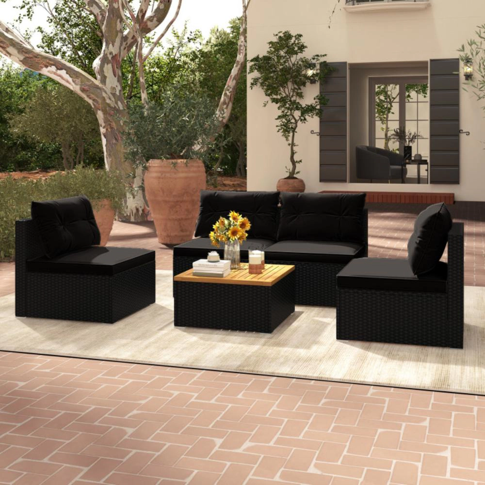 Hivvago 5 Piece Outdoor Furniture Set With Solid Tabletop And Soft Cushions