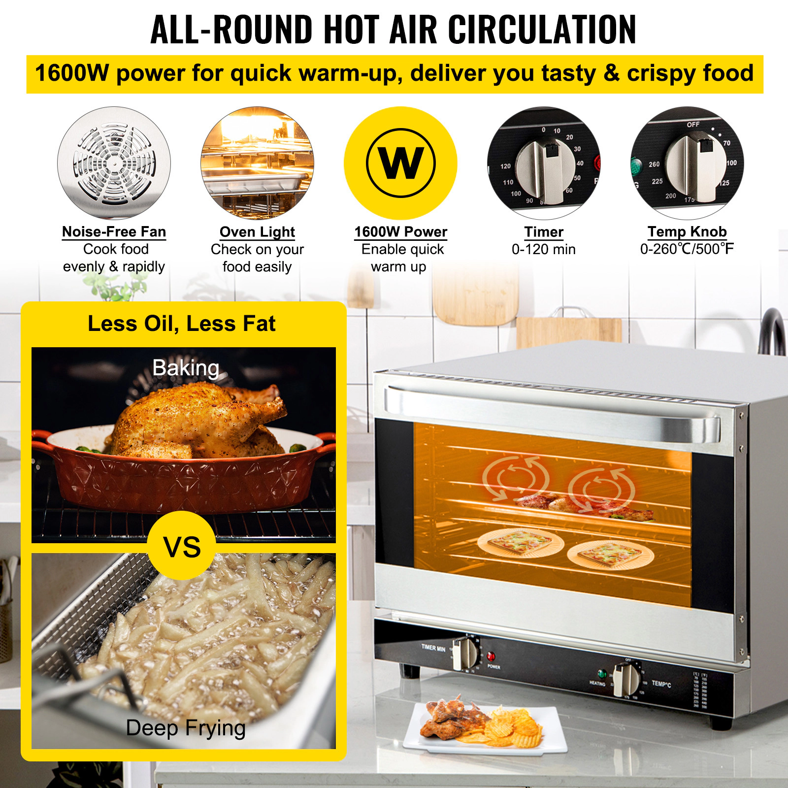 HONGGE Commercial Convection Oven / Conventional Countertop Toaster Glass Door Electric Baking with Wire
