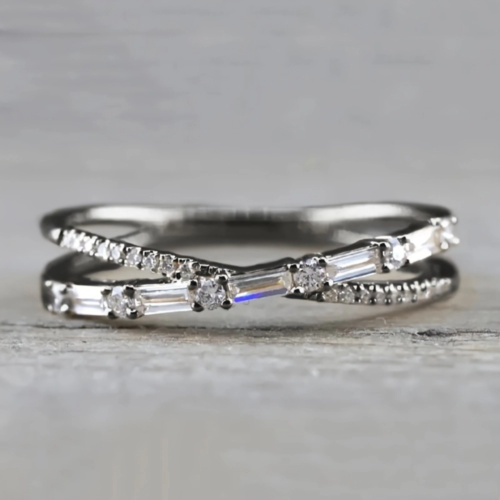 Wardrobe Whimsy Crisscross Baguette Cut Cubic Zirconia Stackable Ring for Women