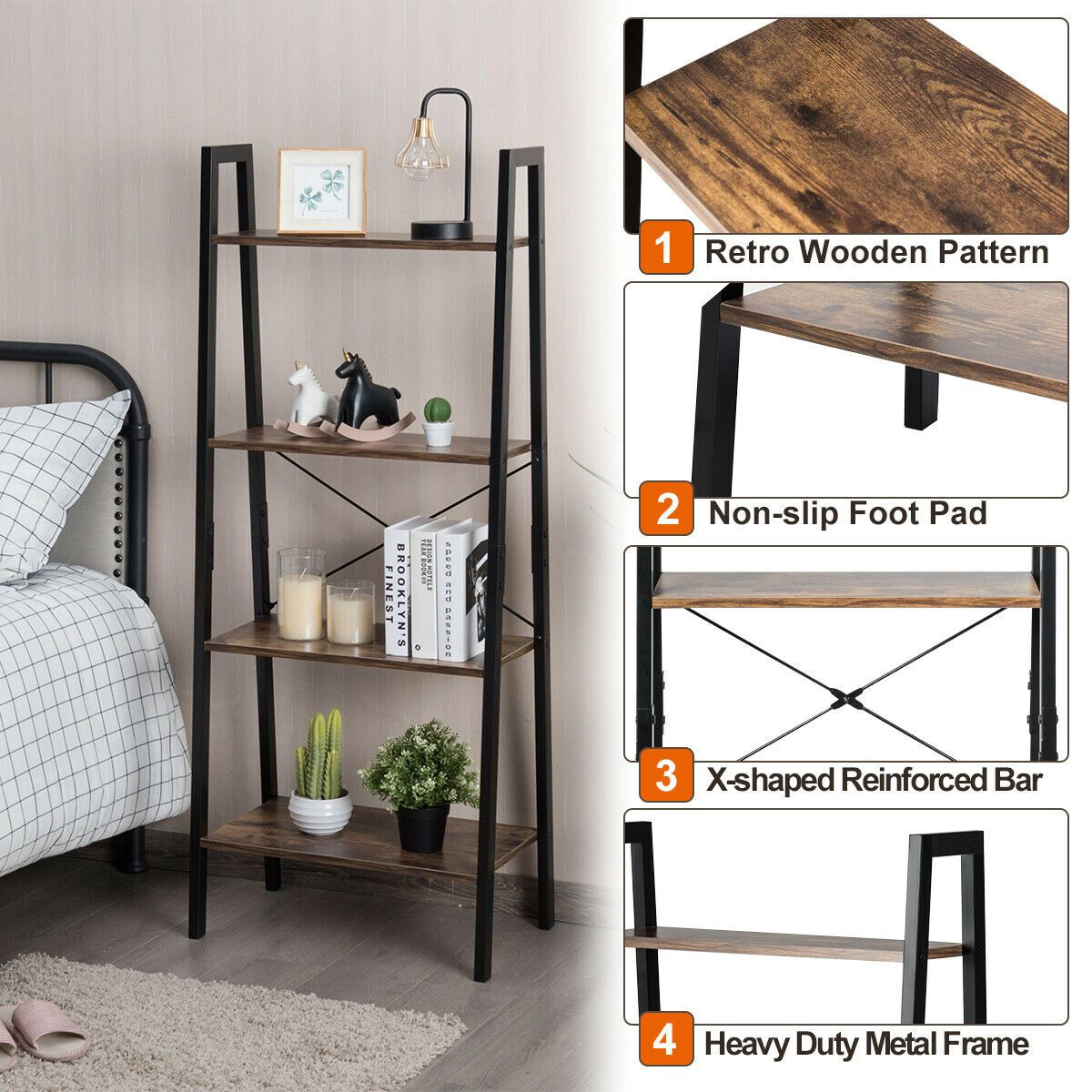 SlickBlue Modern 4-Tier Ladder Shelf with Open Storage