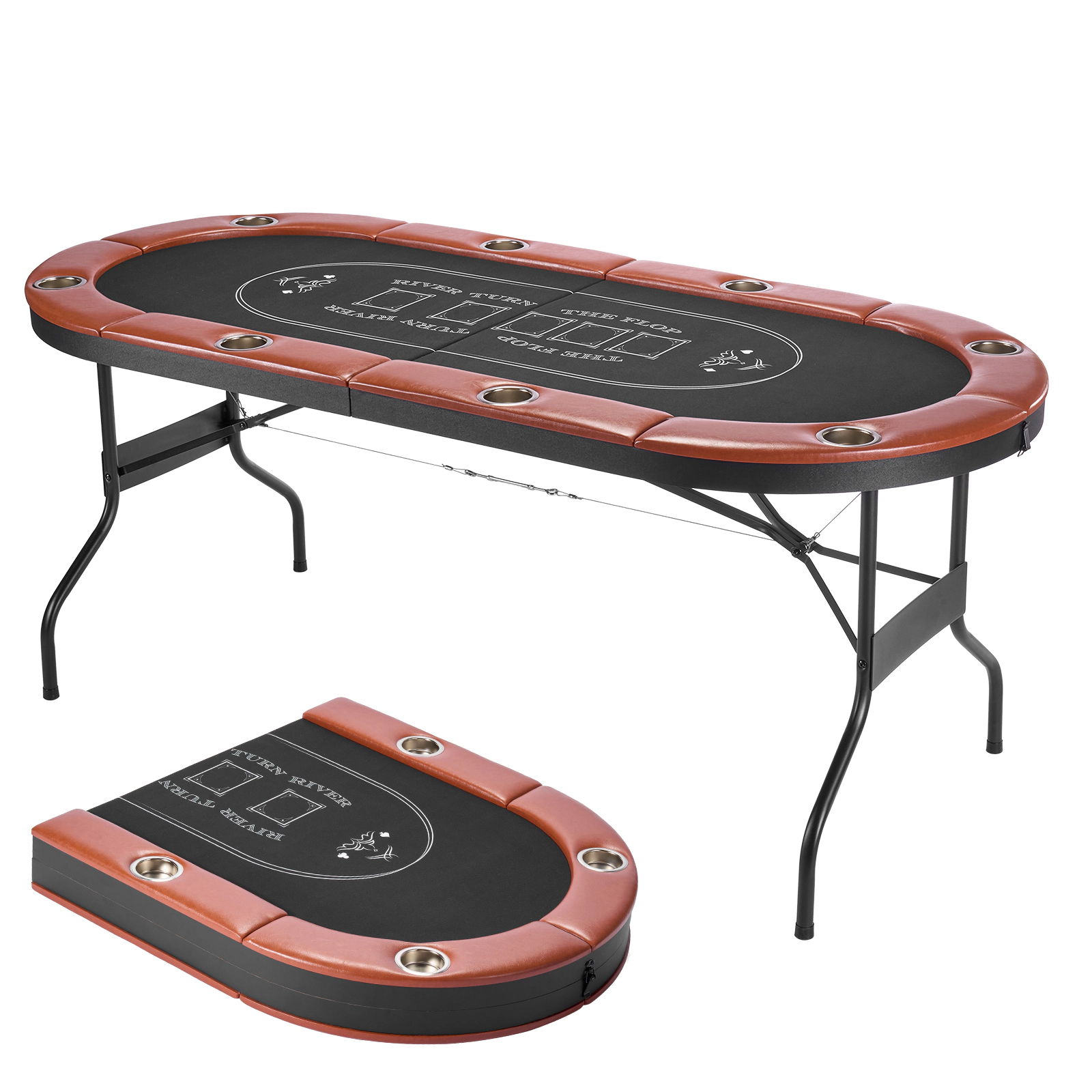 HONGGE Foldable Poker Table Player Folding Casino Leisure Table with Padded Rails and Cup Holders Oval Portable Game