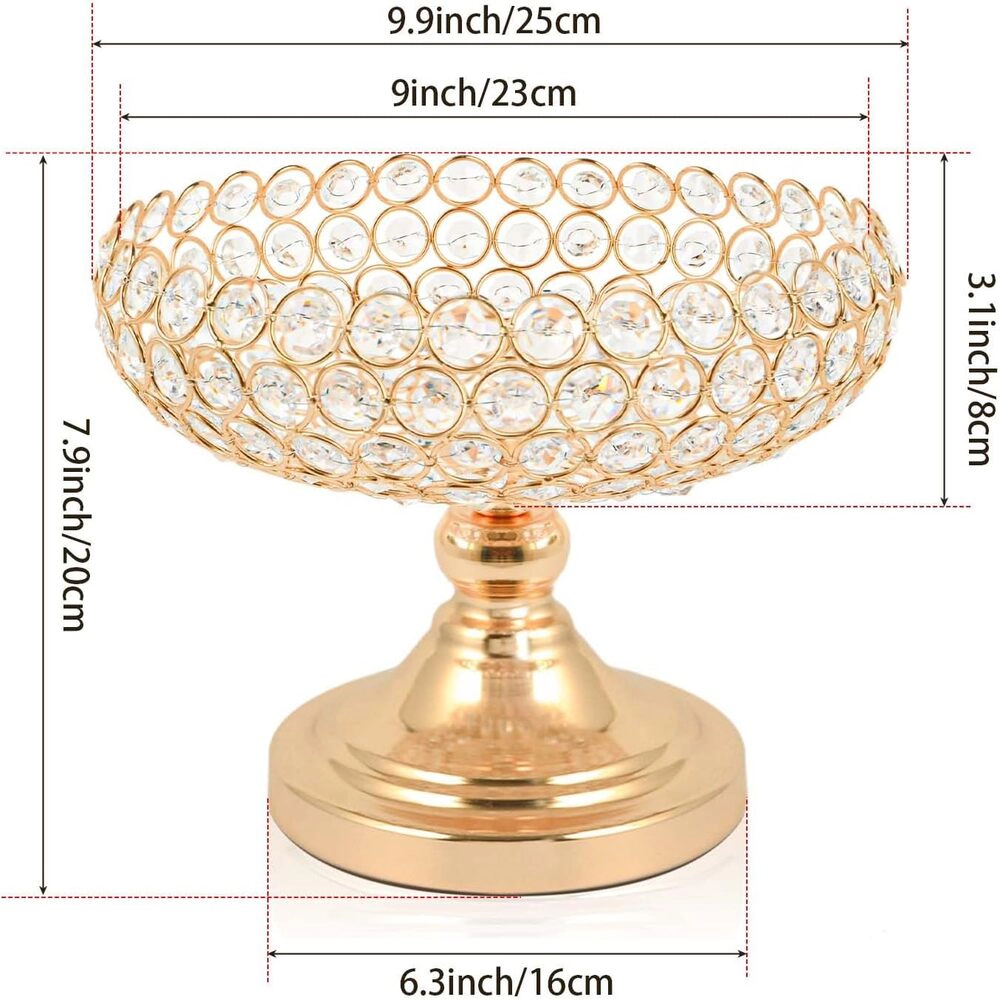 Toynee Starks Unisex Crystal Fruit Bowl Centerpiece with Gold Metal Frame
