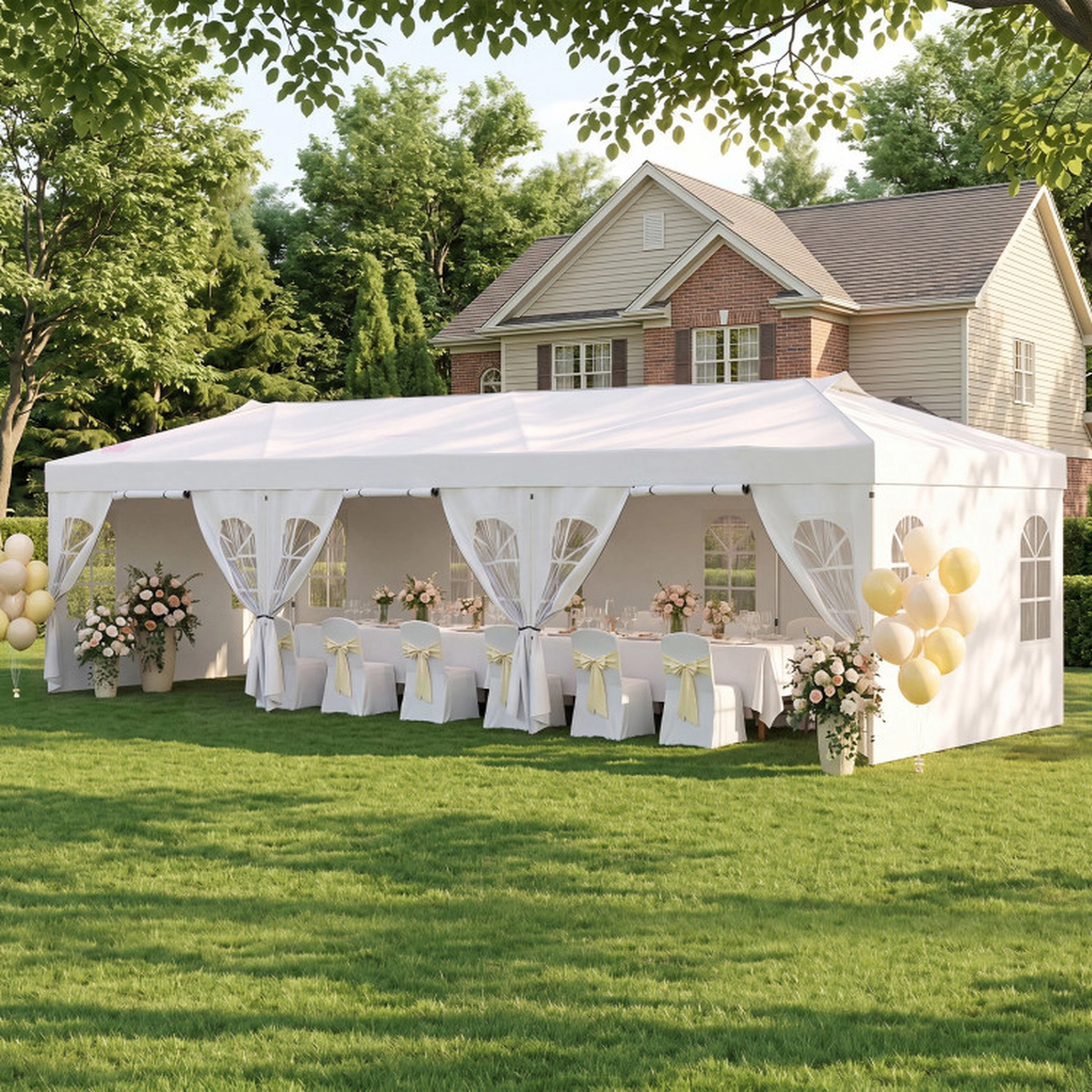 SUGIFT 10 x 30-ft Pop Up Canopy Tent with 8 Sidewalls 3-Height Adjustable Metal Frame with Carry Bag White
