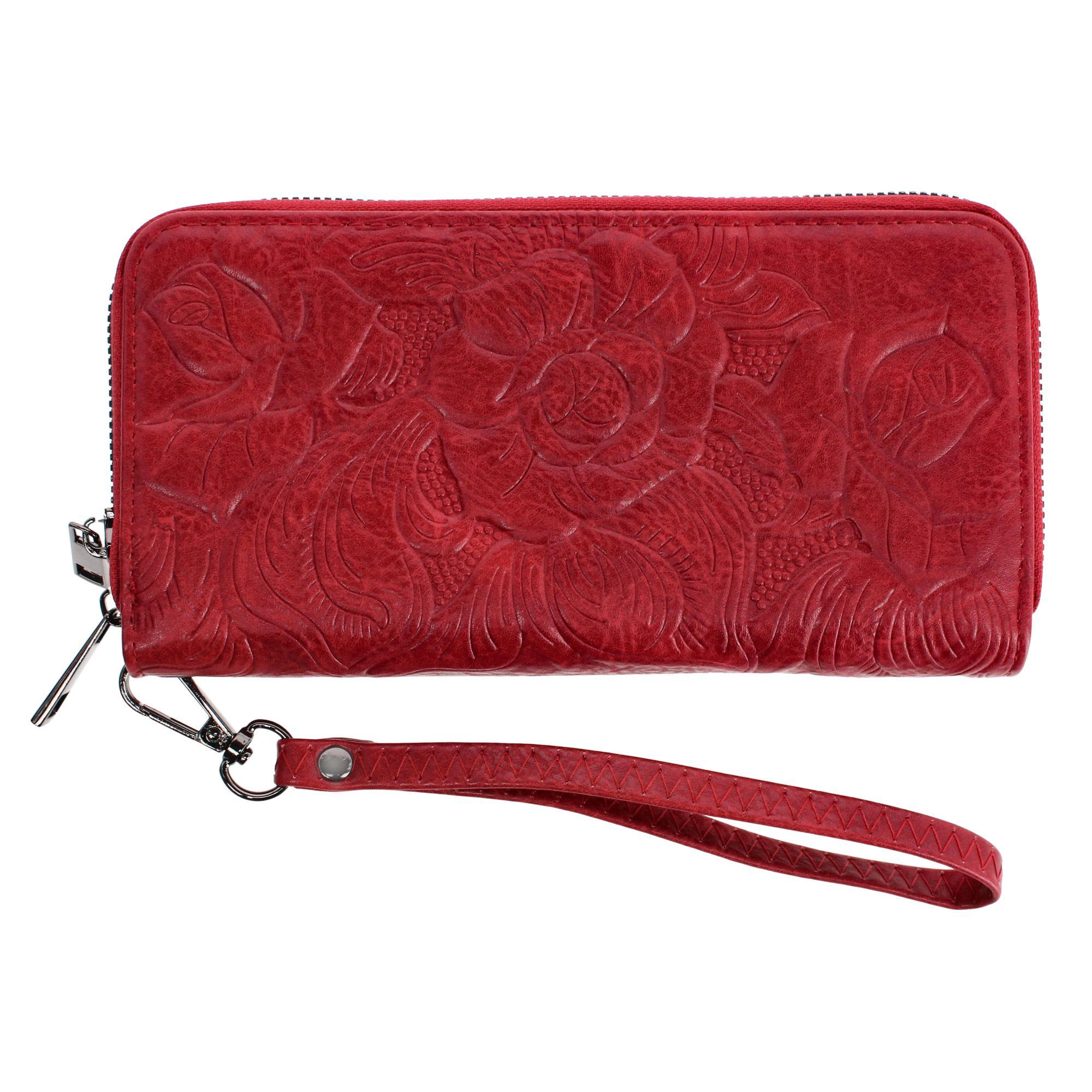 CTM Women's Premium Faux Leather Zip Around Organizer Wristlet Wallet