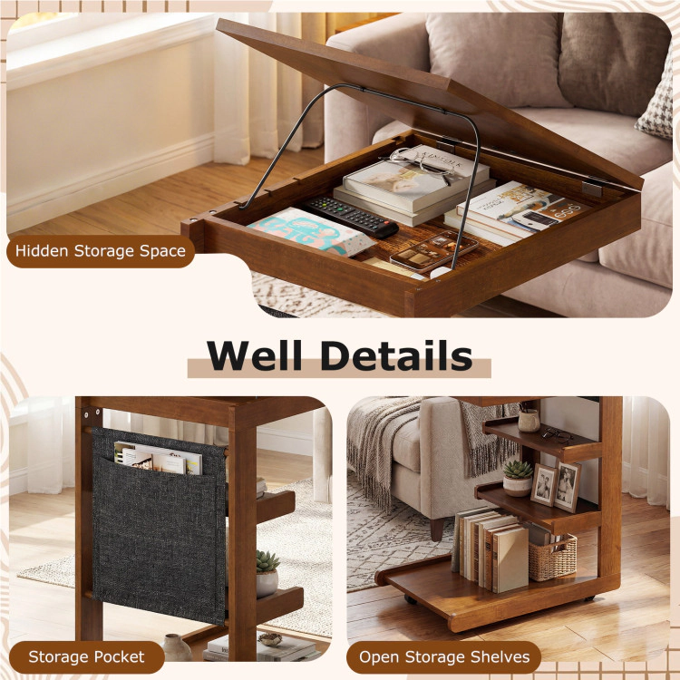 Hivvago C-Shaped End Table With Wheels And Adjustable Desktop For Sofa Couch Bedside