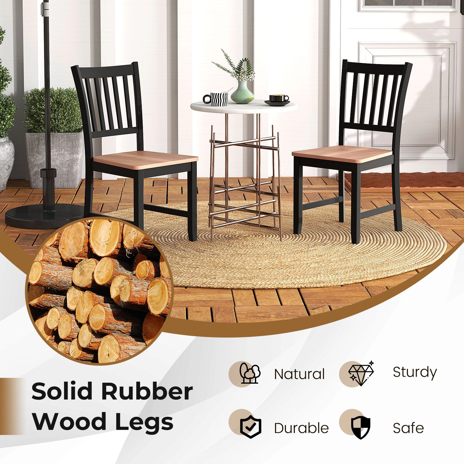 SlickBlue Wooden Dining Chairs Set of 4, Ergonomic Slat Back, Walnut