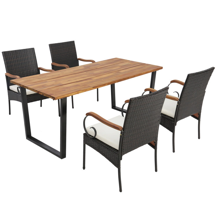 Hivvago 5 Pieces Patio Rattan Dining Set With Umbrella Hole For Poolside Backyard