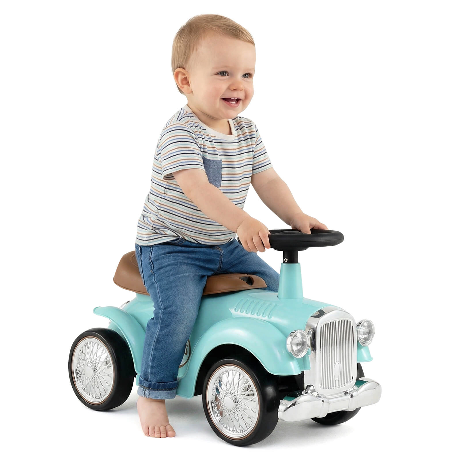 Costway Retro Kids Ride-on Toy Sit to Stand Vehicle with Working Steering Wheel Pink