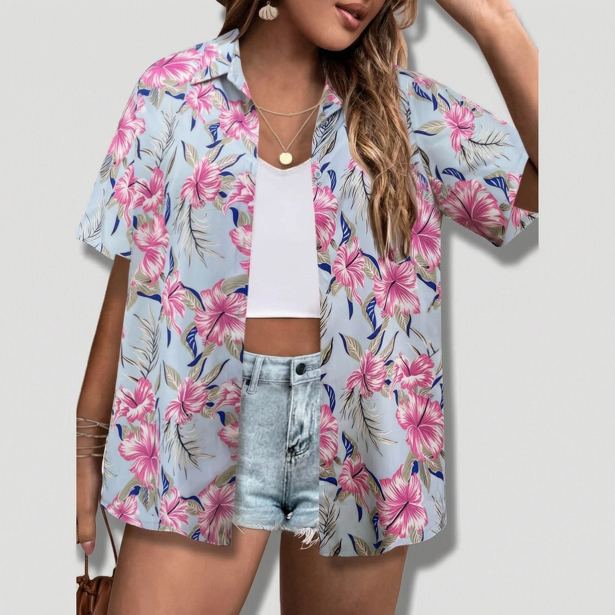 Zeagoo Women's Plus Short Sleeve Floral Hawaiian Tropical Beach Shirt