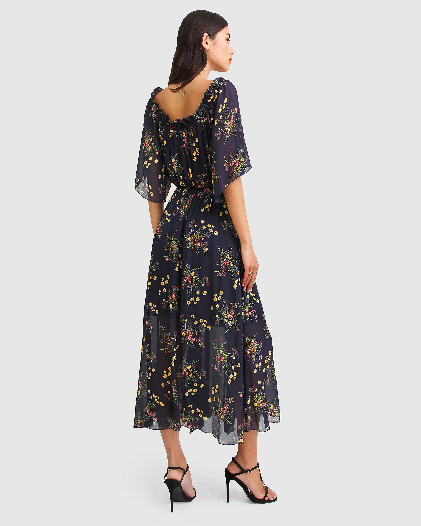 Belle & Bloom Womens Amour Amour Ruffled Midi Dress