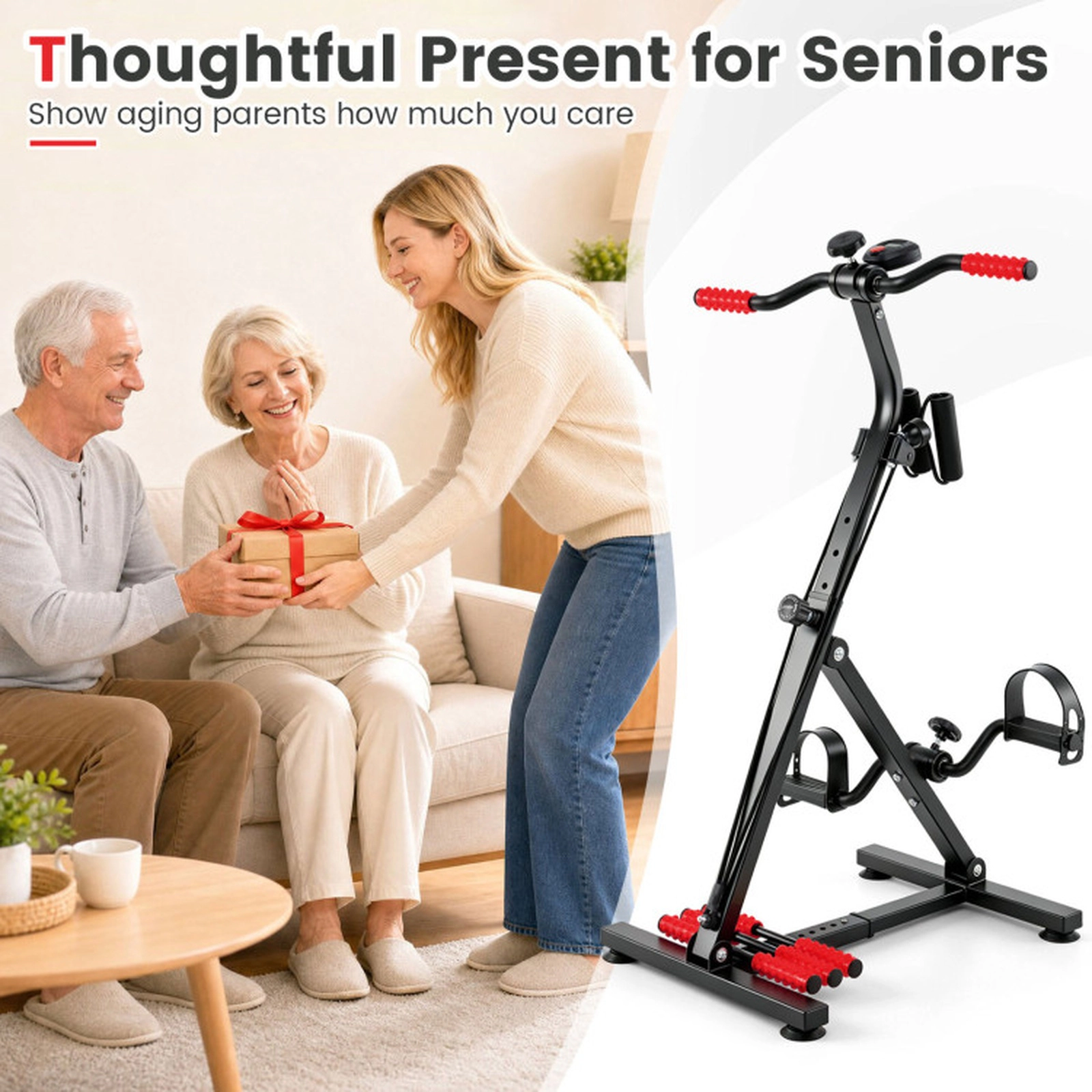 SUGIFT 265-lb Capacity Adjustable Height Pedal Exercise Bike with LCD Monitor Massage Grips and 4-Hole Foot Straps
