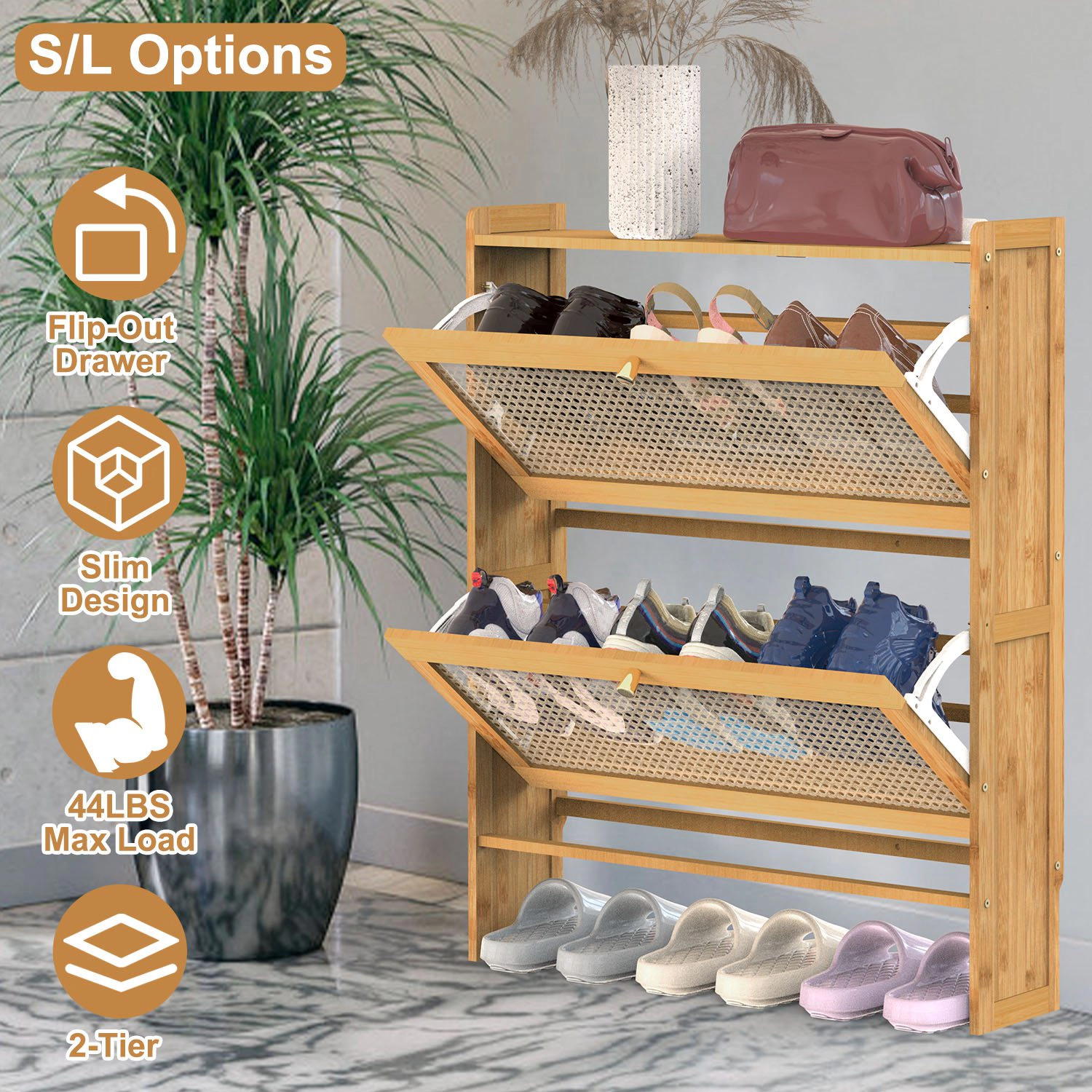 NEW Home Unisex 2-Tier Bamboo Shoe Cabinet