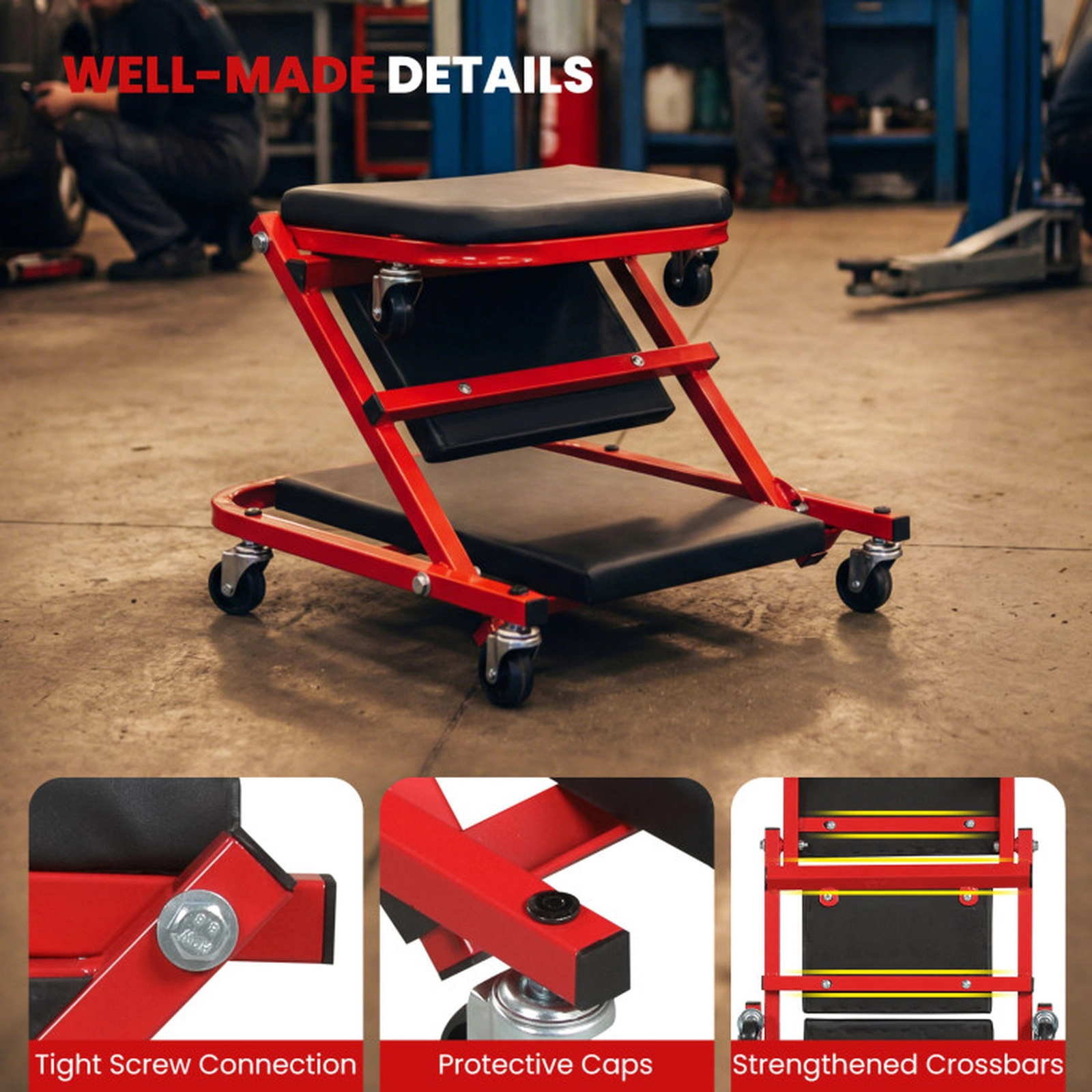 SUGIFT 2-in-1 Folding Automotive Creeper and Z-Shaped Rolling Stool, 400-Lb Capacity, 6 Wheels