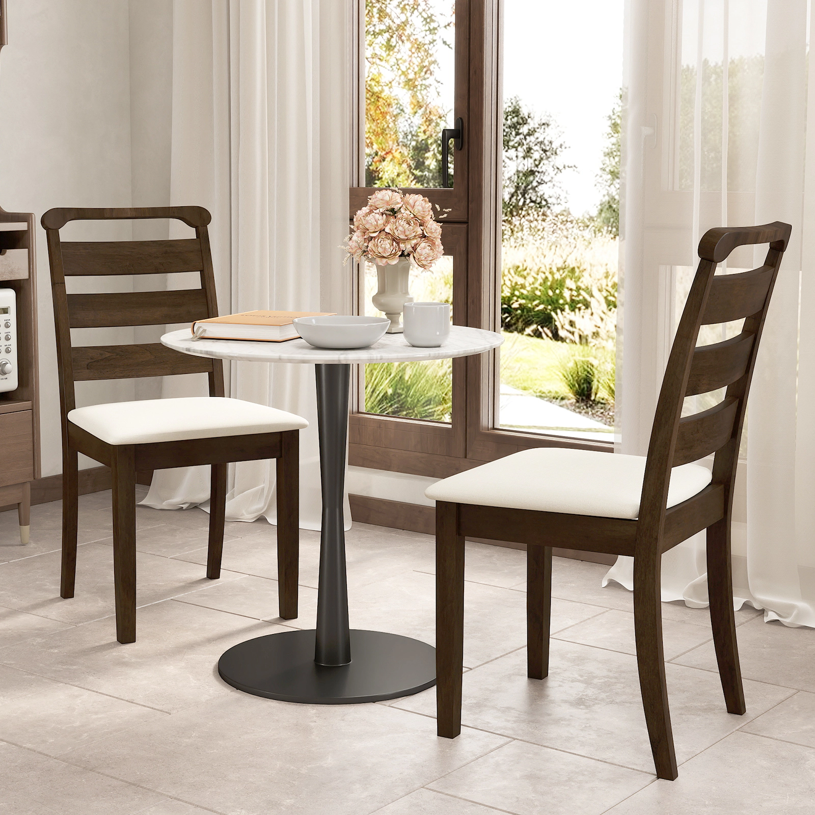 SUGIFT Deformation-Resistant Polyester Upholstered Wooden Dining Chair Set of 2 400-lb Capacity Walnut+White