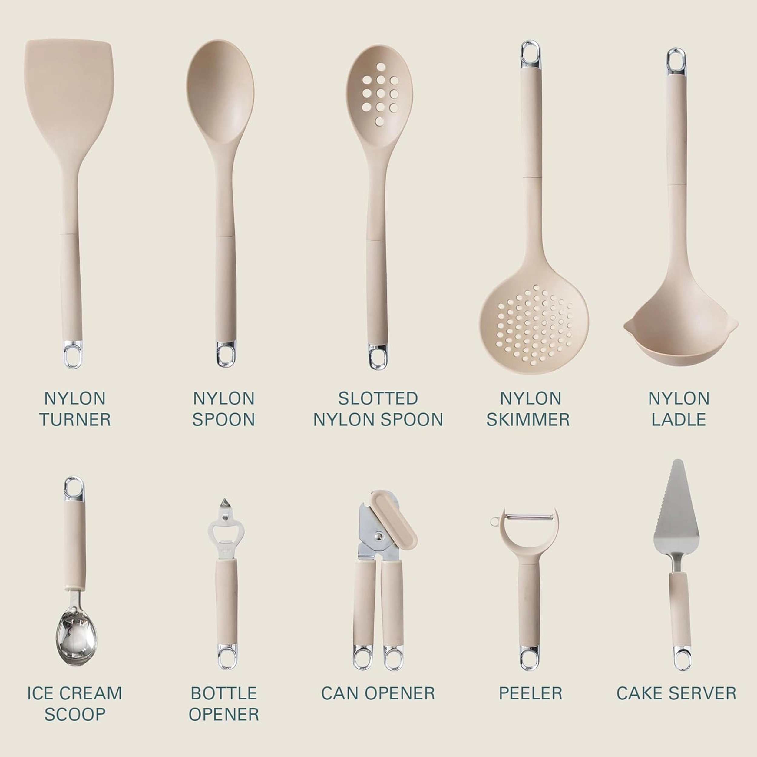 Gibson Home Burchette 20 Piece Nylon Kitchen Gadget & Tool Set in Taupe