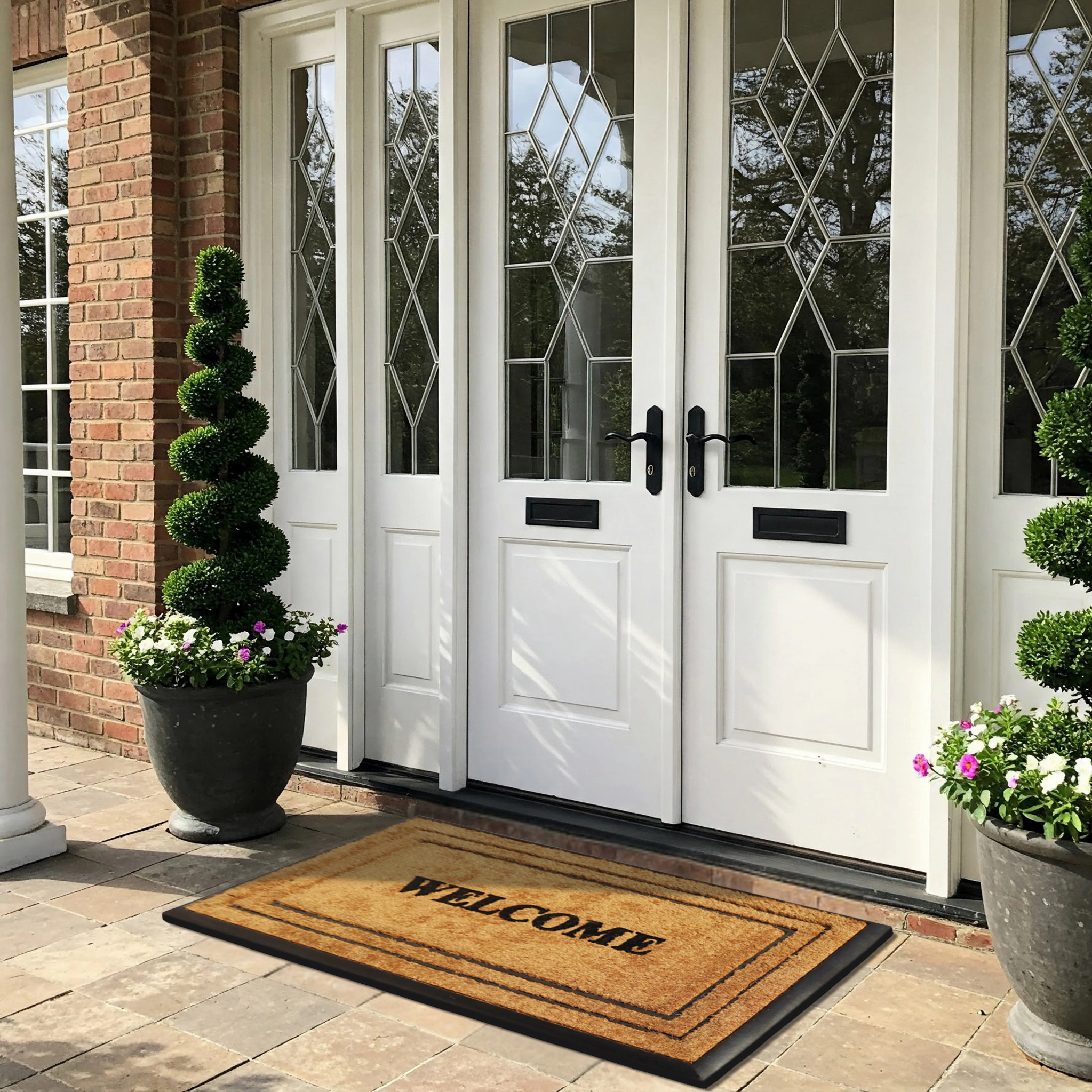 A1 Home Collections Natural Coir & Rubber Welcome Door Mat Heavy Duty Dirt Trapping Outdoor Front Door Mat 24 x 39 In