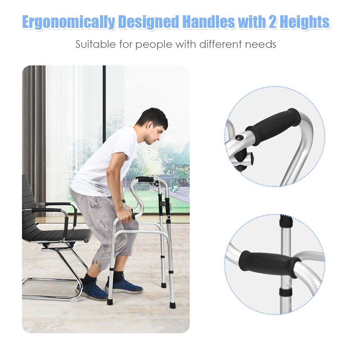 SUGIFT Silver One-Button Folding Walker with 8-Level Height Adjustment 20.5-in W 18-in D 400-lb User Capacity