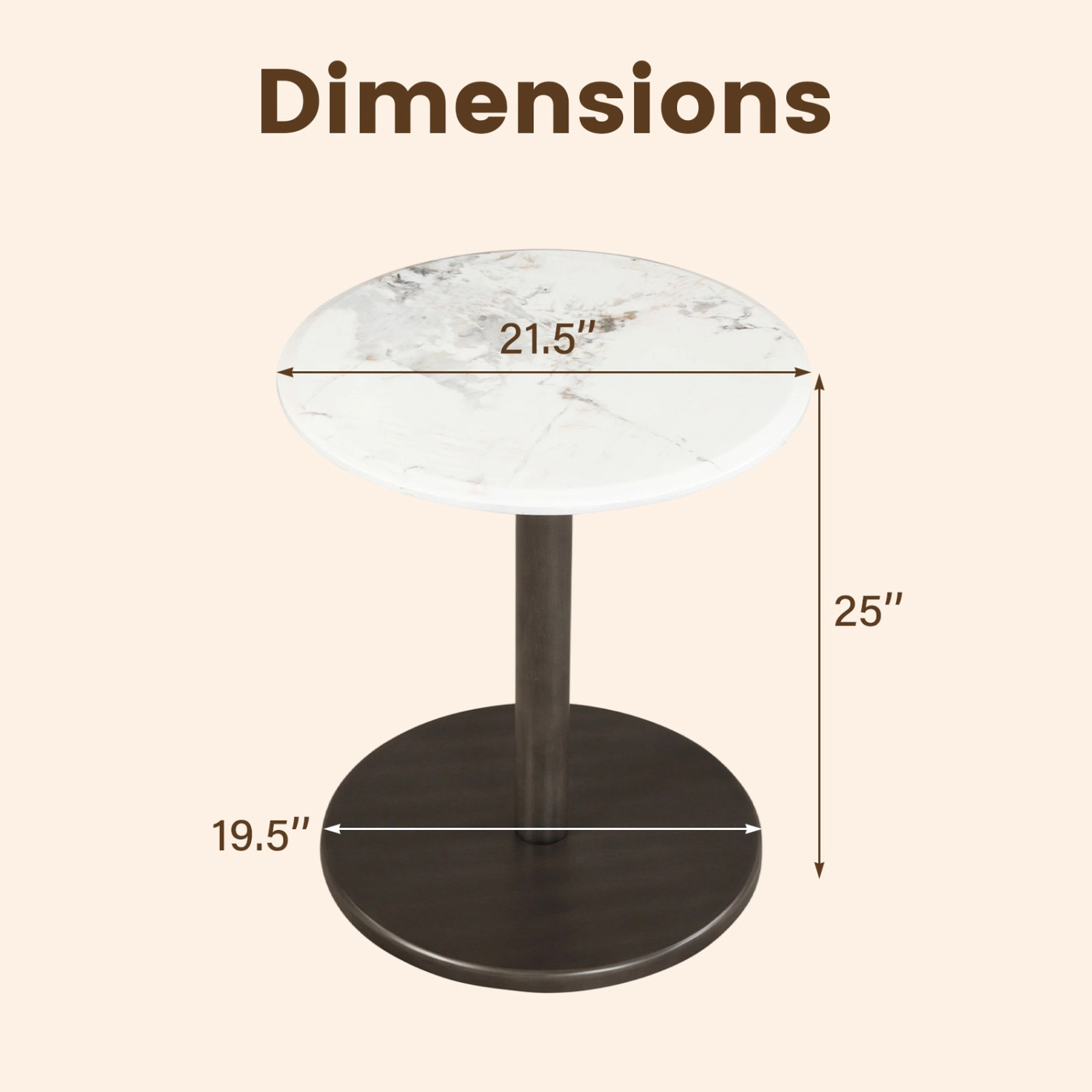SUGIFT 21.5-Inch Round Marble Pedestal Side Table, Rubber Wood Column, 130-Lb Capacity