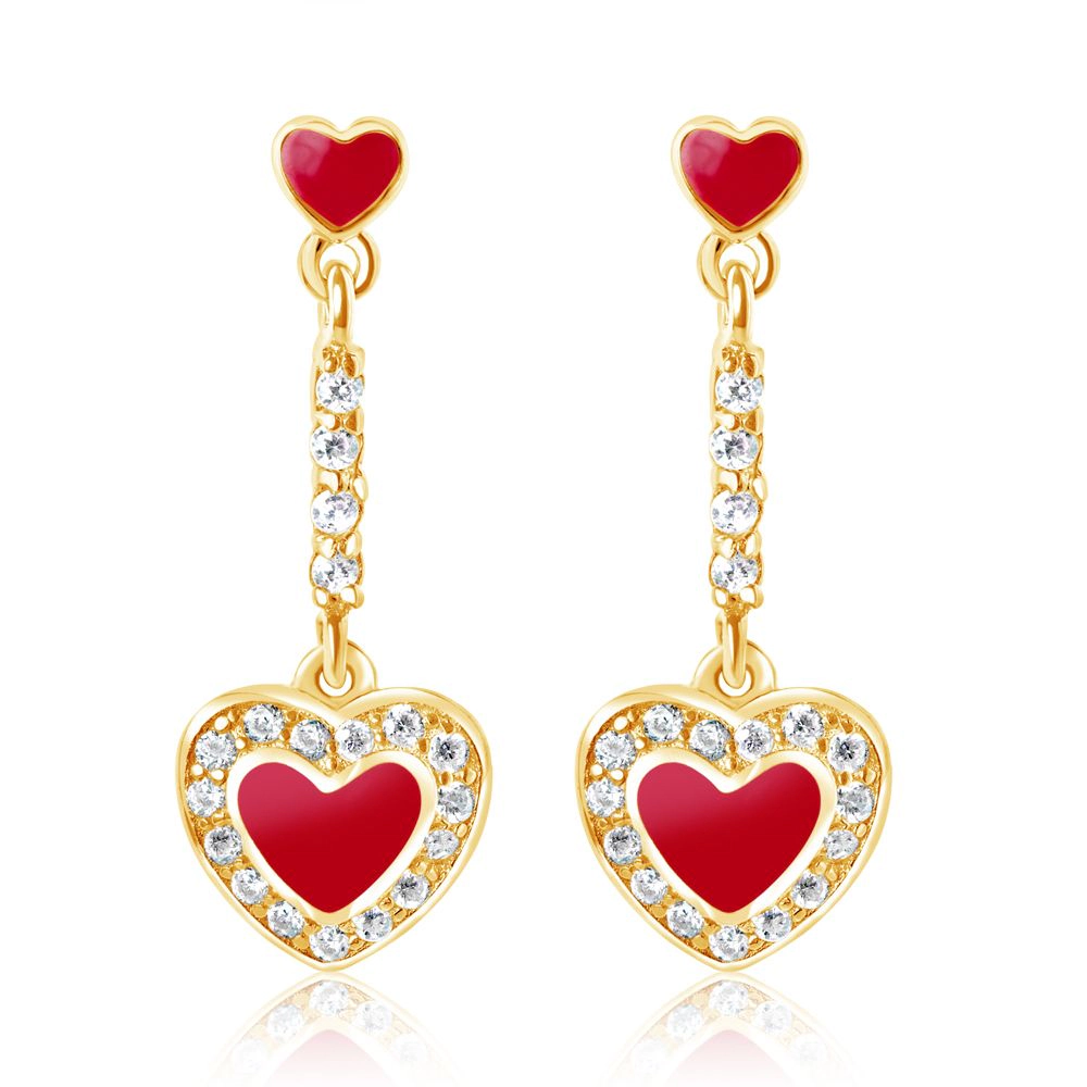 CHANTEUR Kids Red Enamel Heart Drop Earrings - 18K Gold-Plated Brass with Sterling Silver Posts