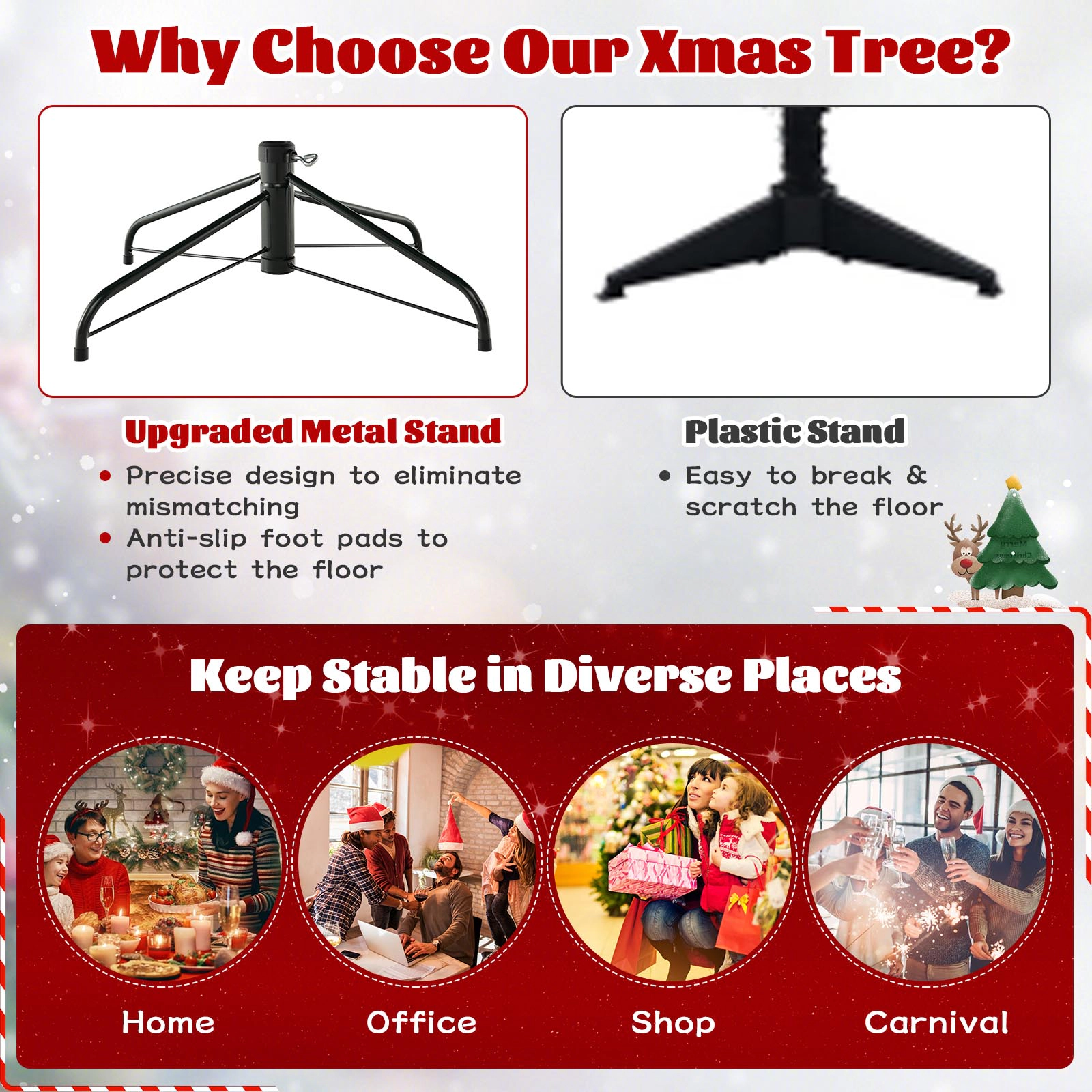 SUGIFT Hinged 7-Foot Green Artificial Christmas Tree PVC Branch Tips 700 Warm White LED Lights 3-Section Metal Stand