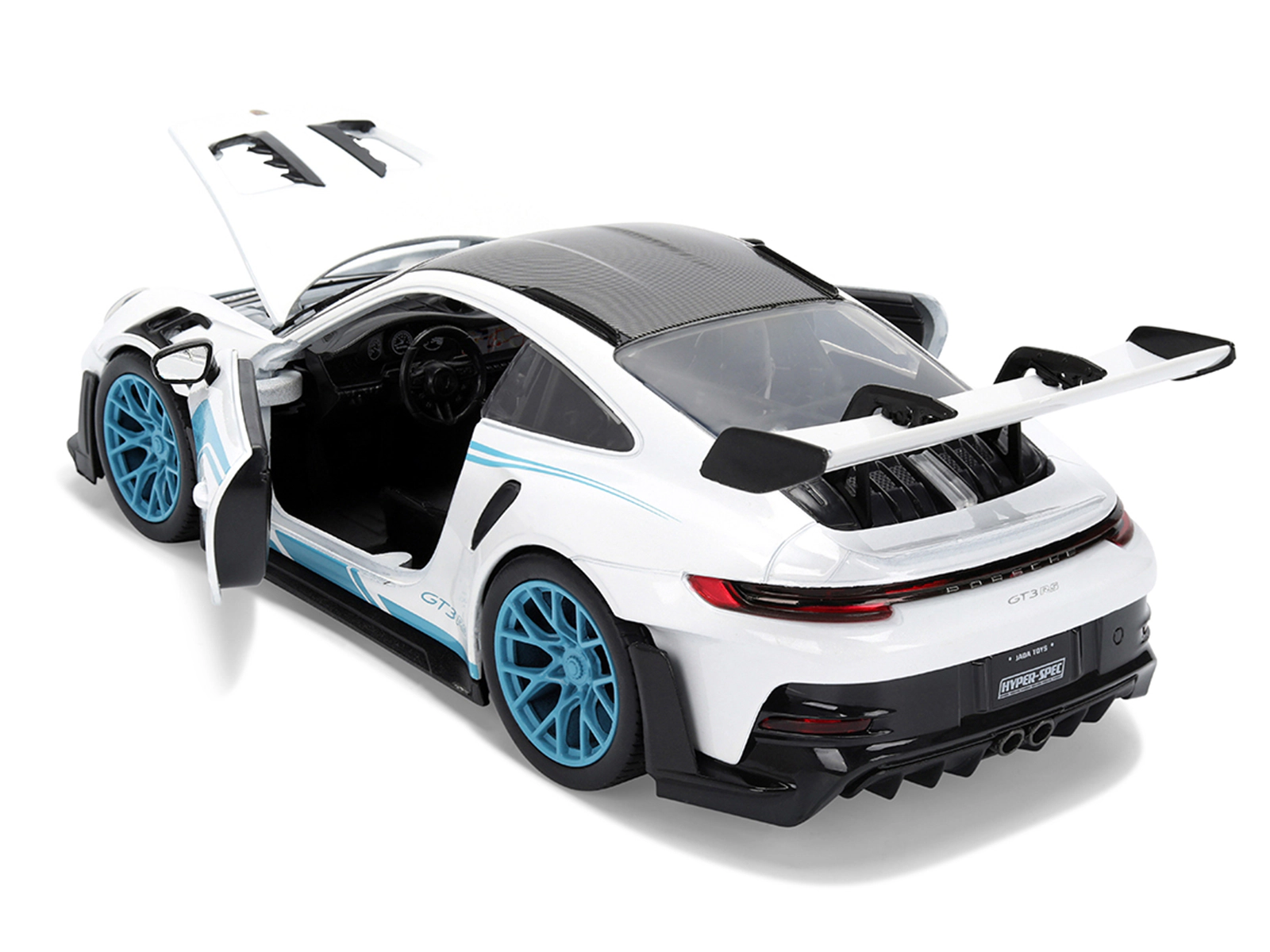 Jada Porsche 911 GT3 RS (992) #12 White with Blue Stripes and Carbon Top "Hyper-Spec" Series 1/24 Diecast
