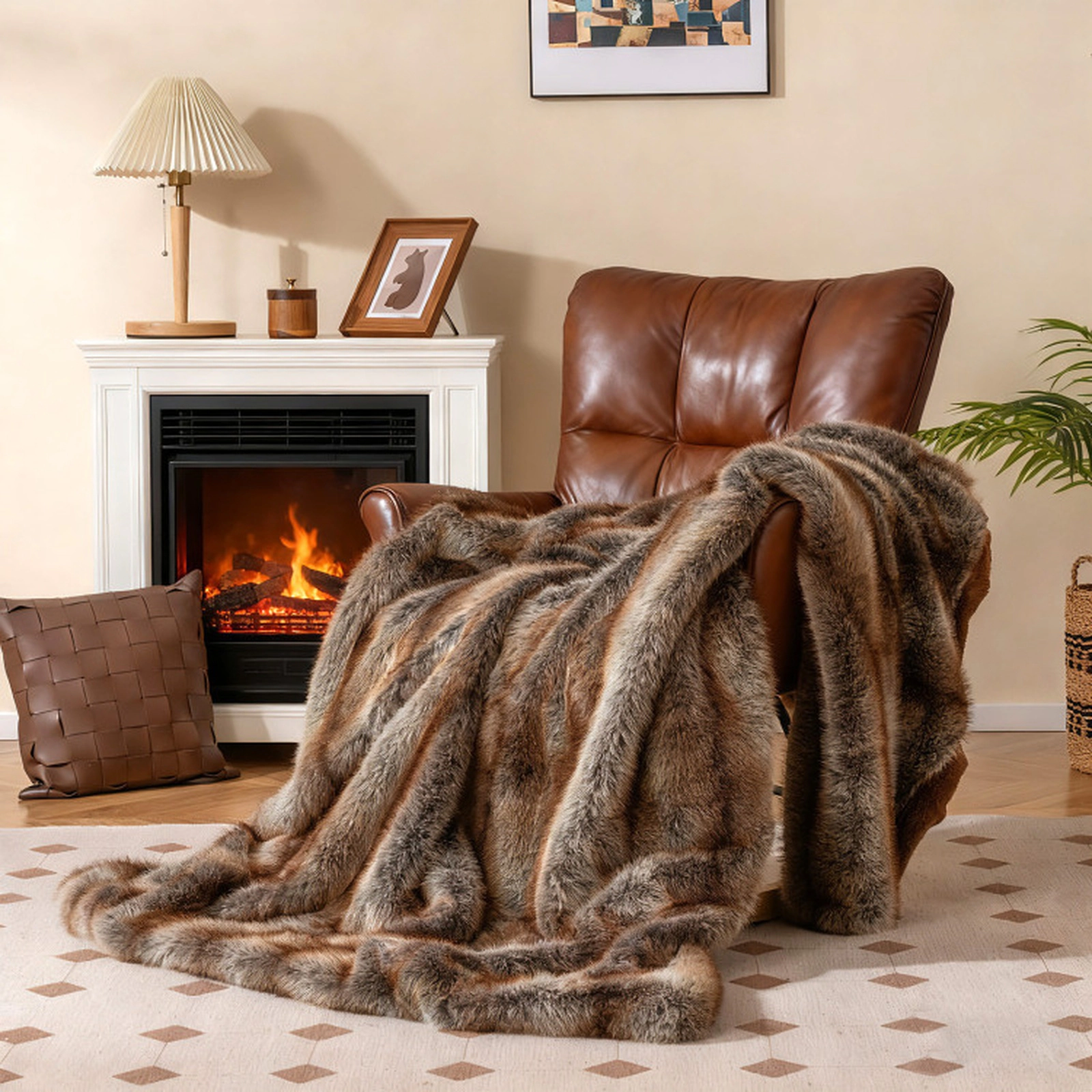 SUGIFT Twin Size Double Sided Faux Fox Fur PV Fleece Blanket 780GSM Face 340GSM Back 60 x 80-in 8.5-lb Brown Taupe
