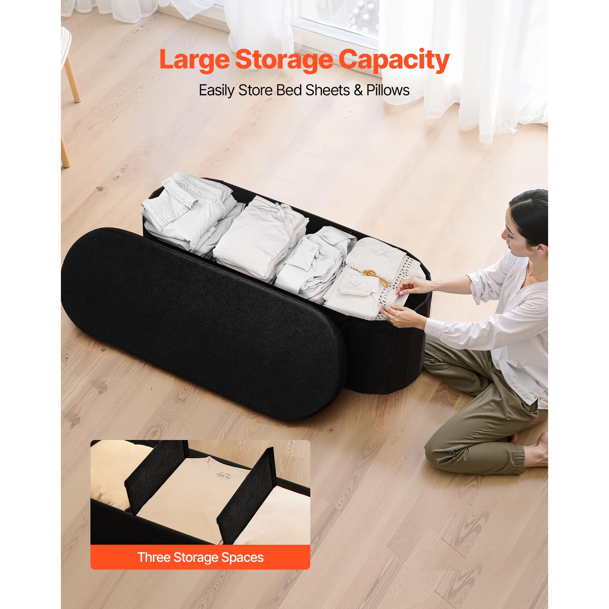 HONGGE Storage Ottoman Bench End of Bed Bench Upholstered Bed Ottoman Chest with Storage for Living Room Bedroom