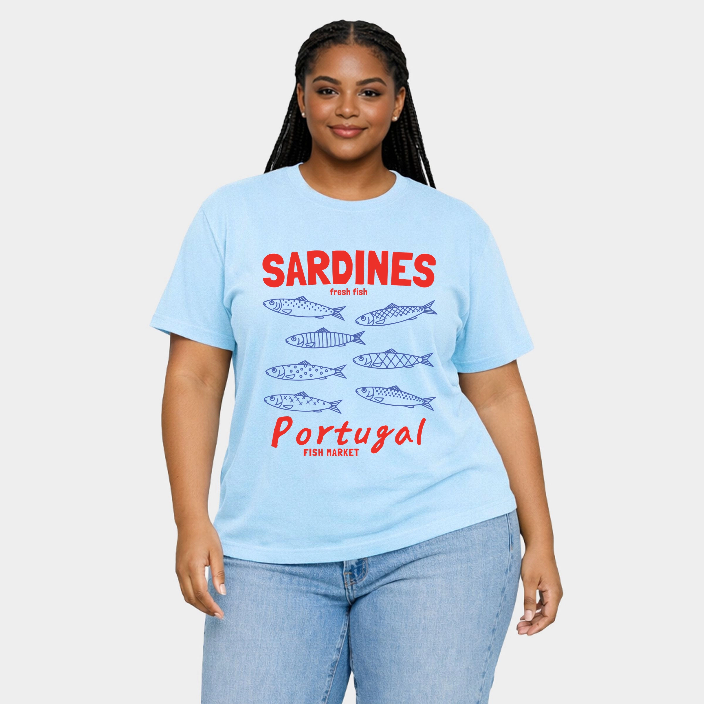 Simply Sage Market - Sardines Portugal Fish Women's Plus Sized Garment Dyed Graphic T-Shirt