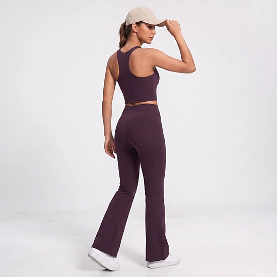 Anna-Kaci Women's High-Waist Flare Yoga Pants with Contour Seams Full-Length Fitted Workout Leggings for Gym