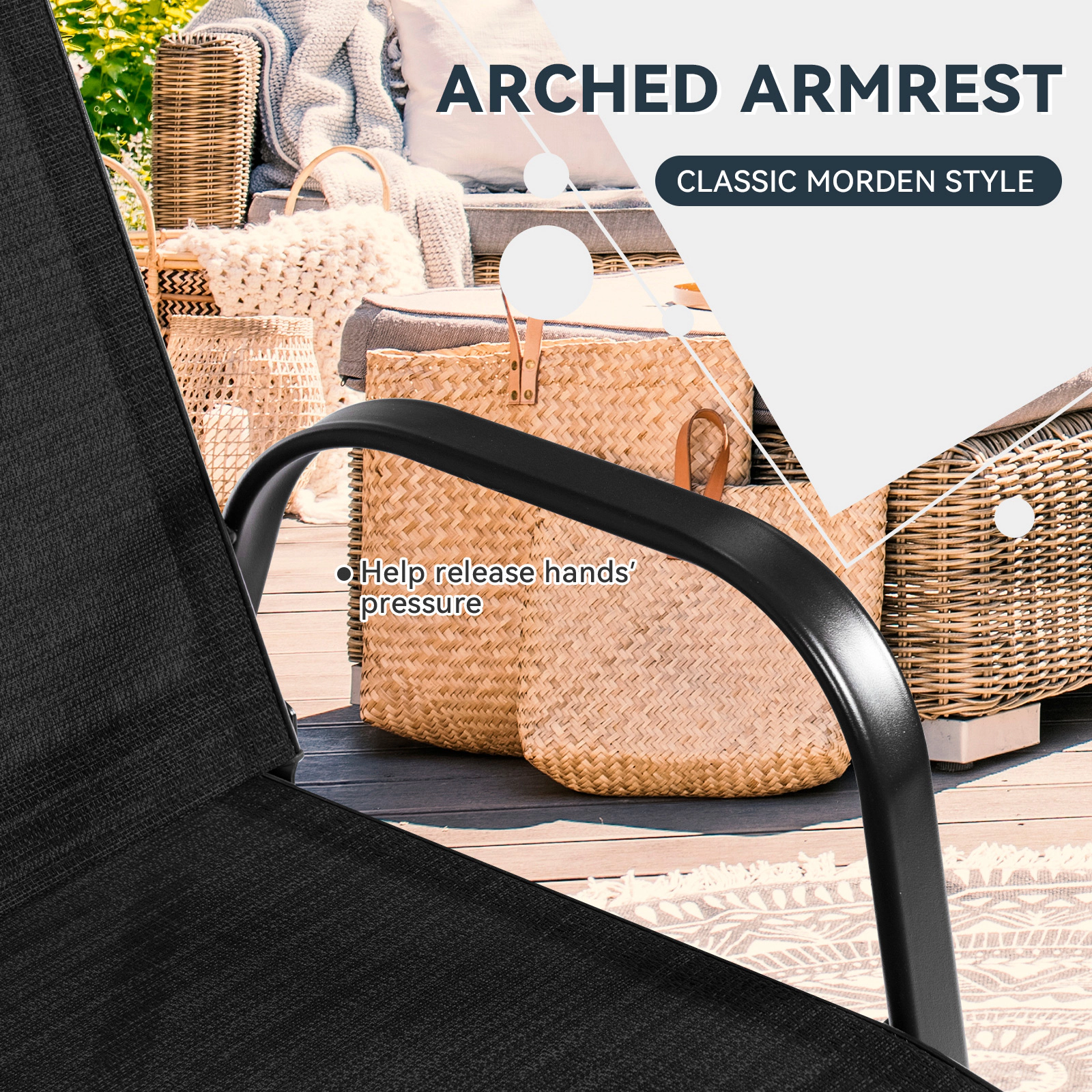 SUGIFT Set of 2 Black Folding Outdoor Patio Dining Chairs with Armrests