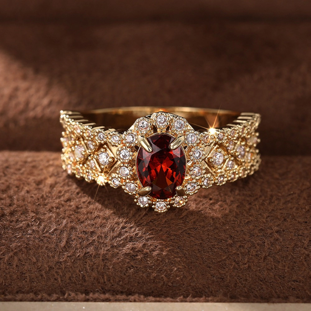 Women Chic Oval Red Zirconia Inlay Ring